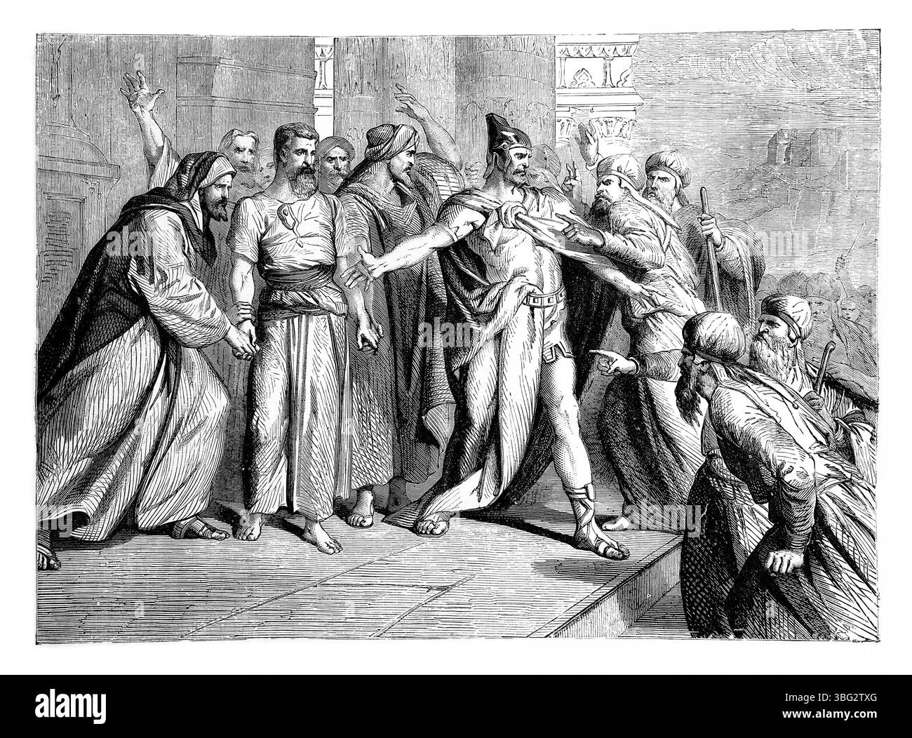 Dieser Mann ist nicht würdig zu sterben; denn er hat zu uns geredet im Namen des Herrn, unseres Gottes (Jeremia XXVI.16) das Volk spricht für Jeremia, und er ist es Stockfoto