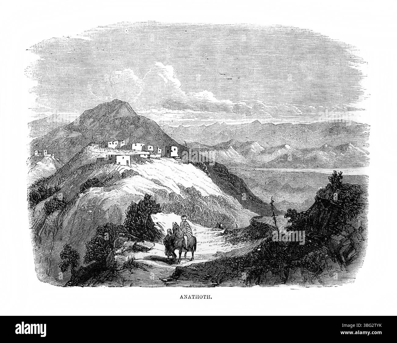 Illustration der levitischen Stadt Anathoth Heimatstadt des Propheten Jeremia aus dem antiken 19. Jahrhundert die Heilige Bibel enthält das Alte und das neue Testament Stockfoto