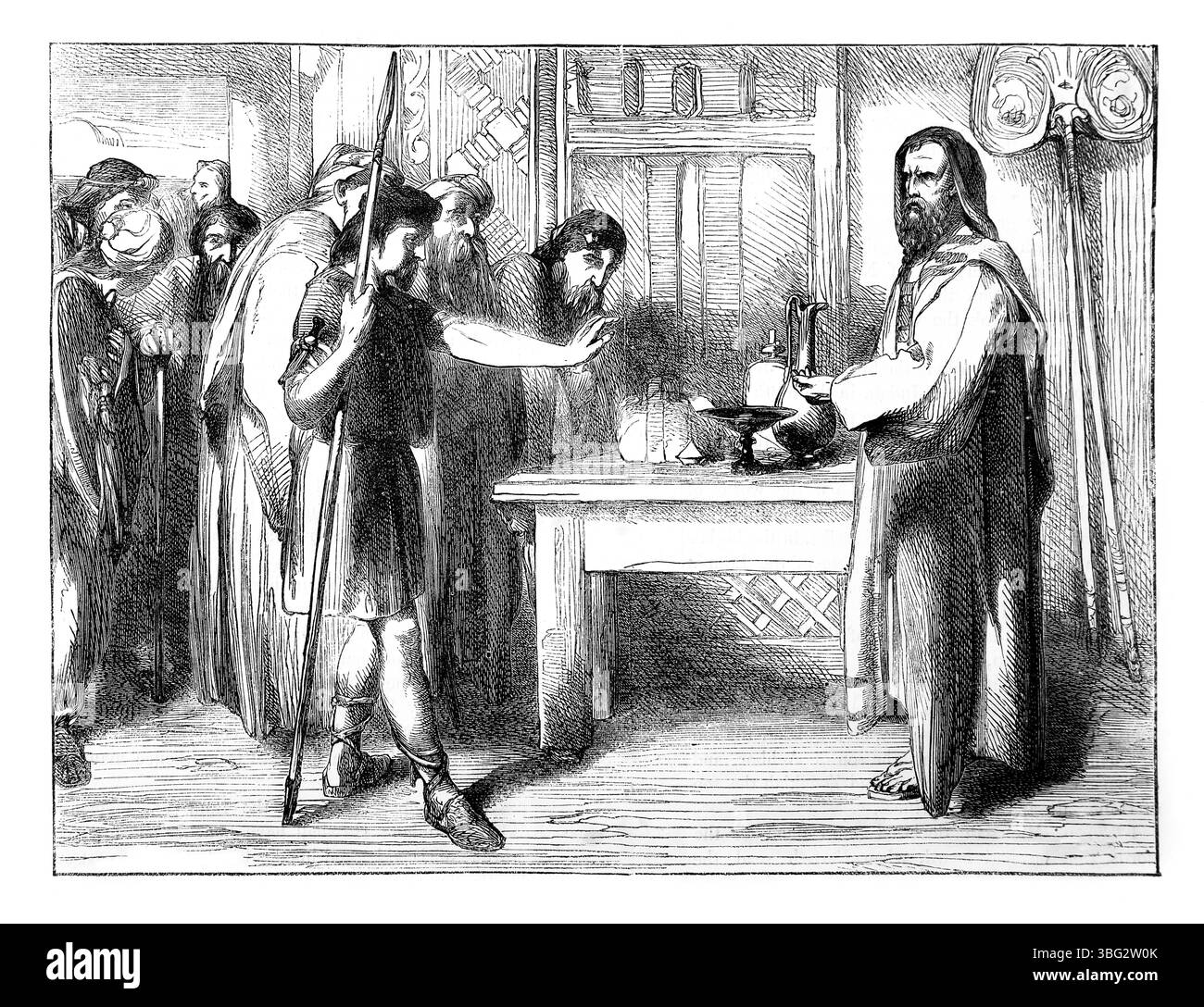 Illustration des Gehorsams der Rechabiter (Jeremia XXXV.1-8) - der Prophet Jeremia opferte den Rechabiten Wein, den sie nicht nehmen wollten Stockfoto