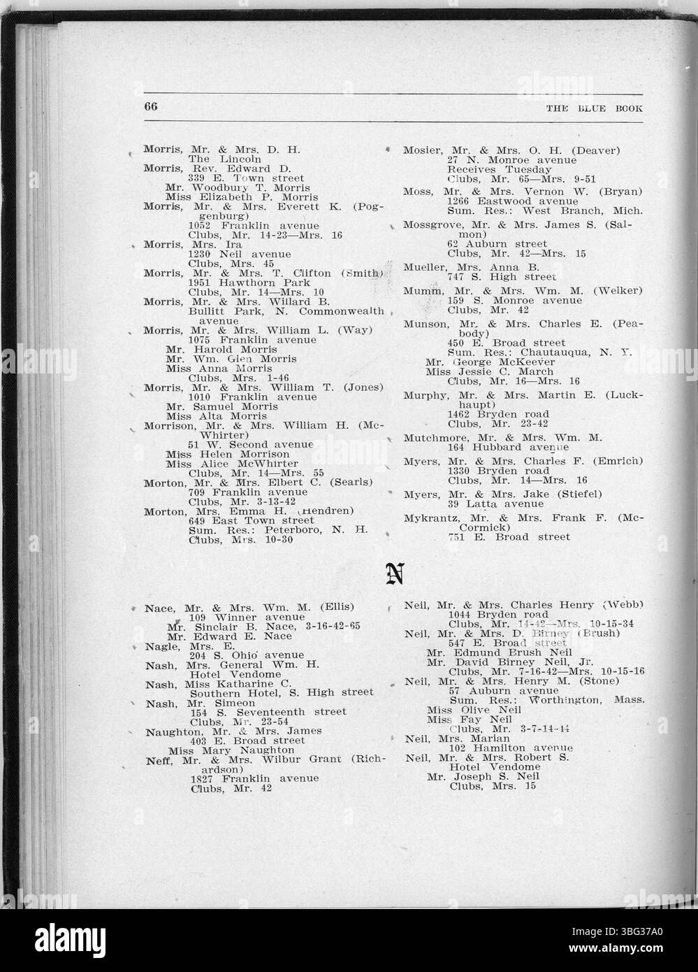 Das Columbus Blue Book von 1910, das von Dau Publishing veröffentlicht wurde, diente als soziale Referenz für Einwohner von Columbus und Franklin County. Sie lieferte Namen, Adressen, Mädchennamen, Clubdaten und lokale Werbung. Stockfoto