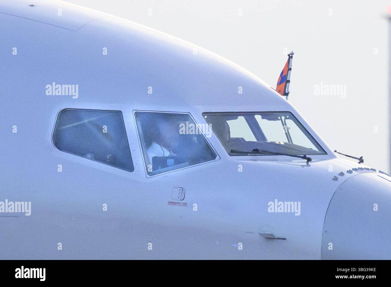 Praag, Niederlande, 2025 06.03.20:58:58 PRAG, 03-06-2025, Flughafen Václav Havel PragueKönig Willem Alexander und Königin Máxima besuchen die Tschechische Republik auf Einladung des Präsidenten. FOTO: NLBeeld/Patrick van EmstIn dem Foto: Ankunft des Königspaares am Flughafen Václav Havel Prag Credit: NL Beeld / Patrick van EMST Stockfoto