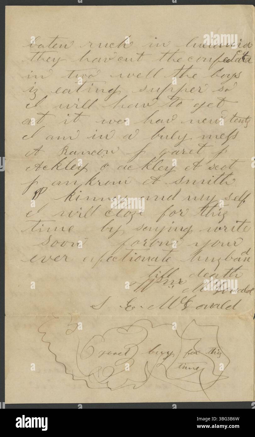 Auf Seite 4 von William McDonald’s Brief an Sarah McDonald vom 3. Mai 1863 wird die Korrespondenz während des Amerikanischen Bürgerkriegs fortgesetzt. Stockfoto
