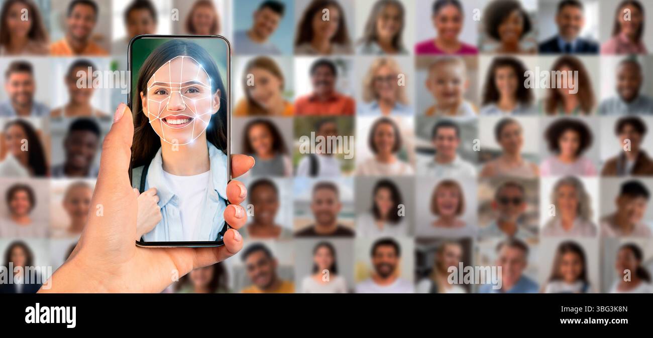 Gesichtserkennungstechnologie zur Identifizierung auf modernen Smartphones Stockfoto