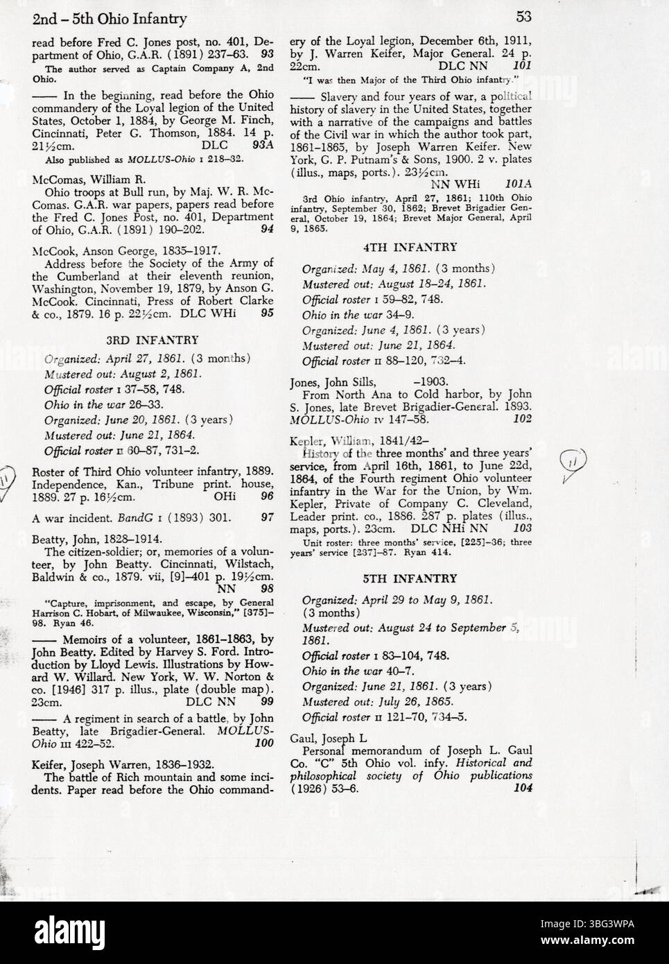 Die Liste der Regimentsgeschichten des Bürgerkriegs von 2000 enthält Mikrofilme in der State Library of Ohio, die auf die Übertragung einiger Walzen an die Columbus Metropolitan Library im Jahr 2008 hinweisen. Stockfoto