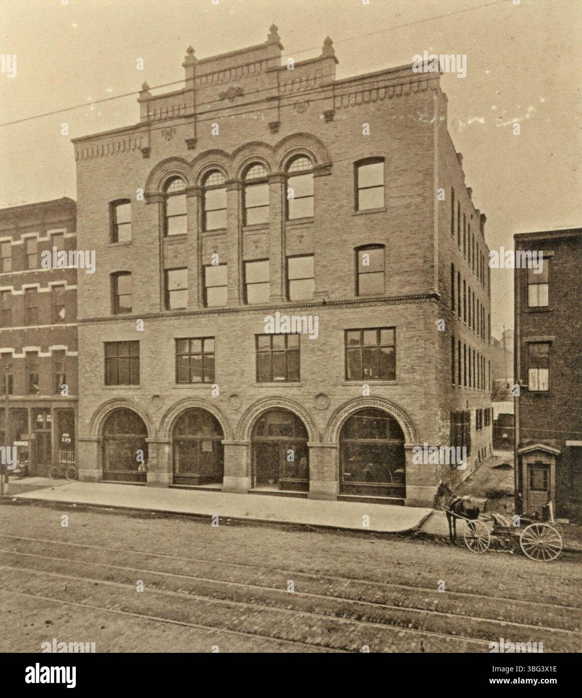 Ein Foto von 1897 vom Gebäude der Hanna Paint Company, gegründet von James B. Hanna. Das Unternehmen war im späten 19. Jahrhundert ein wichtiger Akteur in der Lackindustrie. Stockfoto