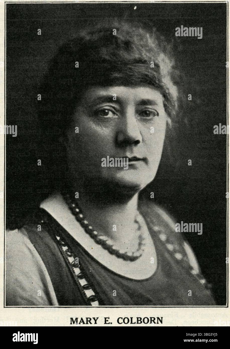 Porträt von Mary E. Colborn (1867–1948), geboren in New Lexington, Ohio. Als Tochter des Zeitungsredakteurs Ephraim S. Colburn zog sie 1897 nach Columbus. 1926 wurde sie die einzige weibliche Sekretärin einer nationalen Versicherungsgesellschaft, der American Insurance Union. Stockfoto