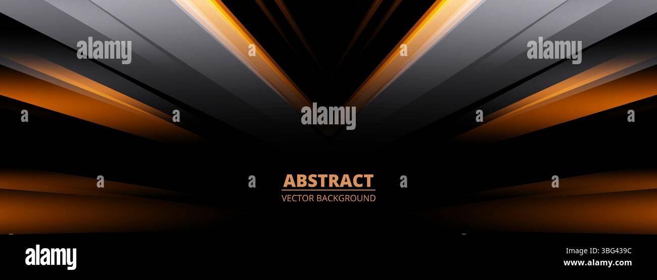 Schwarzer und orangefarbener 3D-moderner futuristischer abstrakter geometrischer Hintergrund. Vektorillustration breites Banner grafisches Design. Stock Vektor