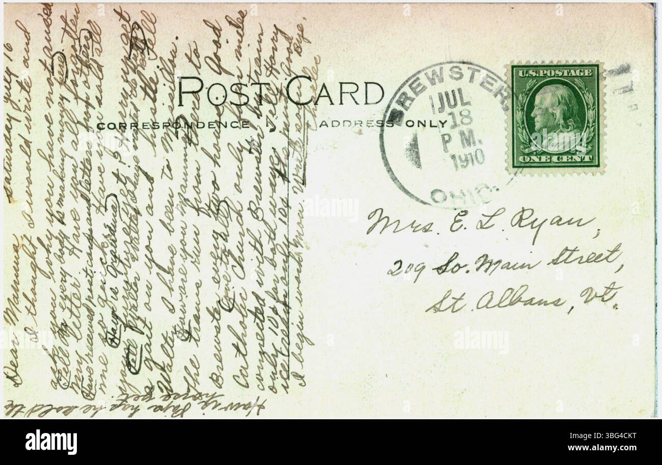 Ein handkolorierter Druck aus dem Jahr 1910 des McClymonds Building in Massillon, Ohio, der die Steinstruktur mit Verkaufsflächen im Erdgeschoss zeigt, was die kommerzielle Entwicklung des frühen 20. Jahrhunderts widerspiegelt. Stockfoto