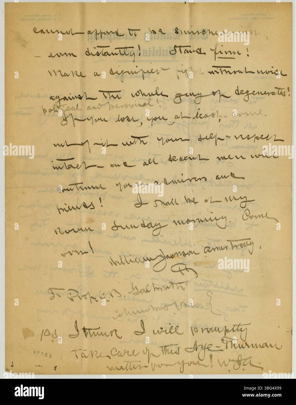 William Jackson Armstrongs Brief an Charles B. Galbreath vom 19. März 1906, in dem Armstrong arbeitsbezogene Ratschläge erörtert. Armstrong war ein ehemaliger Generalinspektor für US-Konsulate und eine prominente Persönlichkeit in historischen und sozialen Reformkreisen. Stockfoto William Jackson Armstrongs Brief an Charles B. Galbreath vom 19. März 1906, in dem Armstrong arbeitsbezogene Ratschläge erörtert. Armstrong war ein ehemaliger Generalinspektor für US-Konsulate und eine prominente Persönlichkeit in historischen und sozialen Reformkreisen. Stockfoto