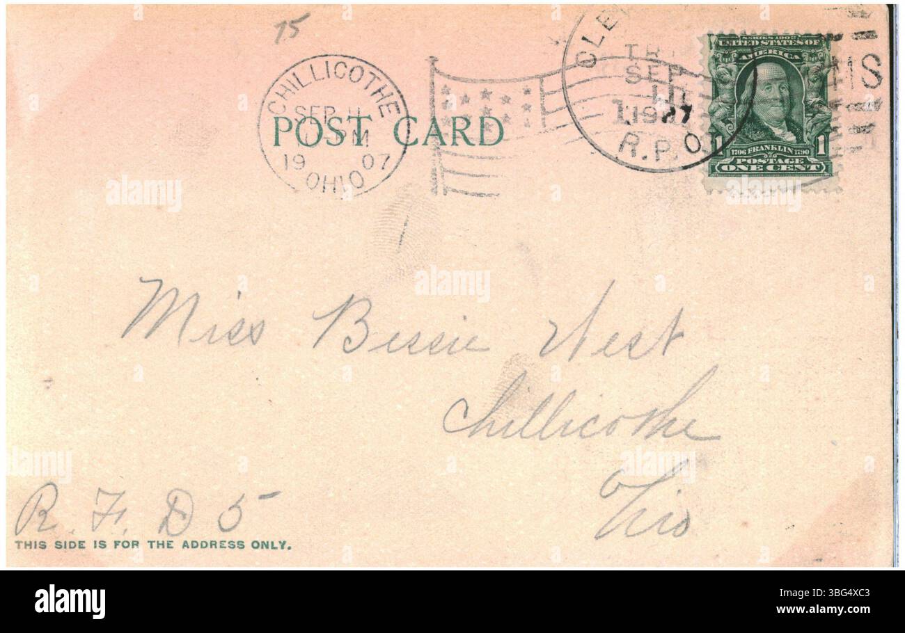 Ein weiterer Blick auf das Algonquin Hotel in Dayton, Ohio, aus dem Jahr 1907, zeigt die historische Bedeutung des Hotels als Wahrzeichen der Gemeinde Anfang des 20. Jahrhunderts. Stockfoto