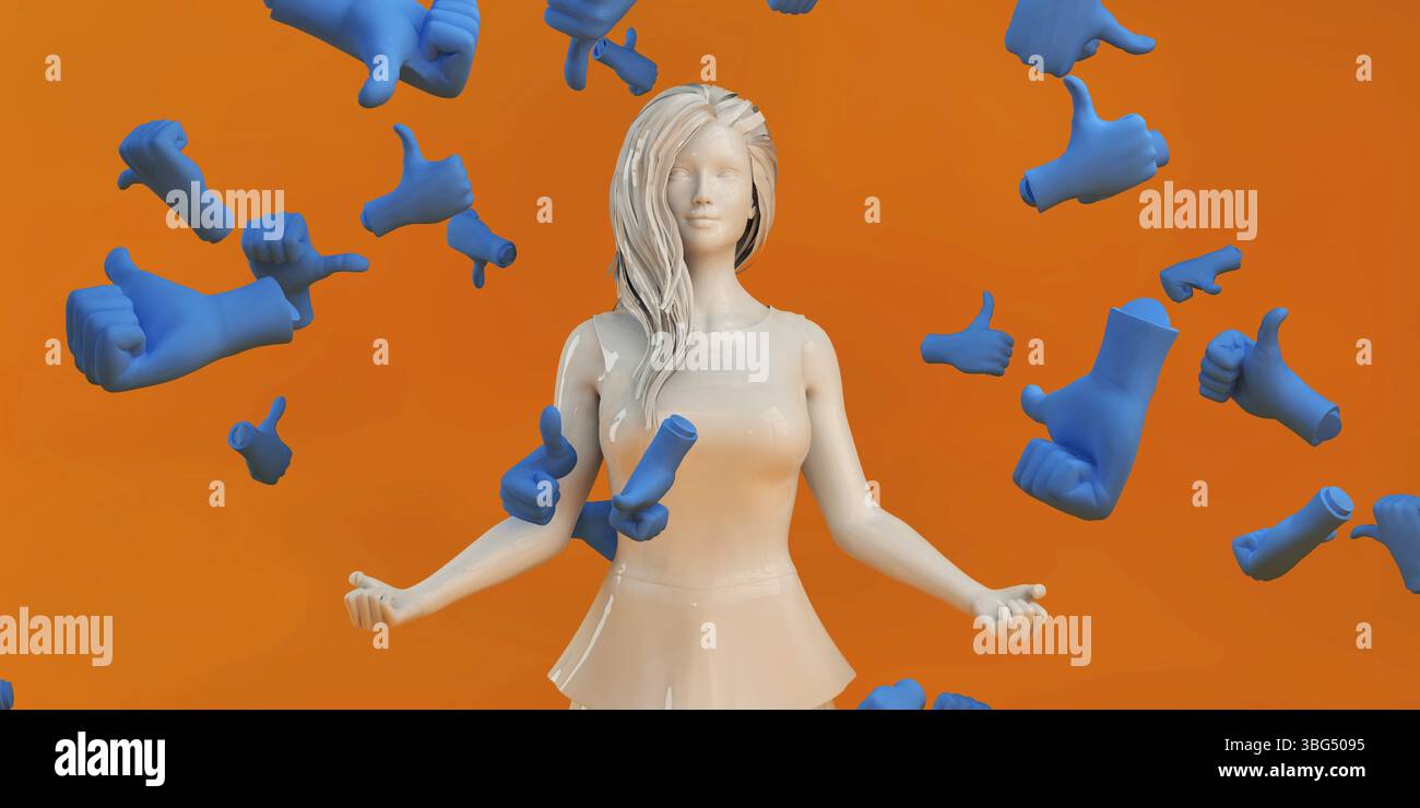 „Gefällt mir in sozialen Medien“ und „Stimme“ im Online-Hintergrund Stockfoto