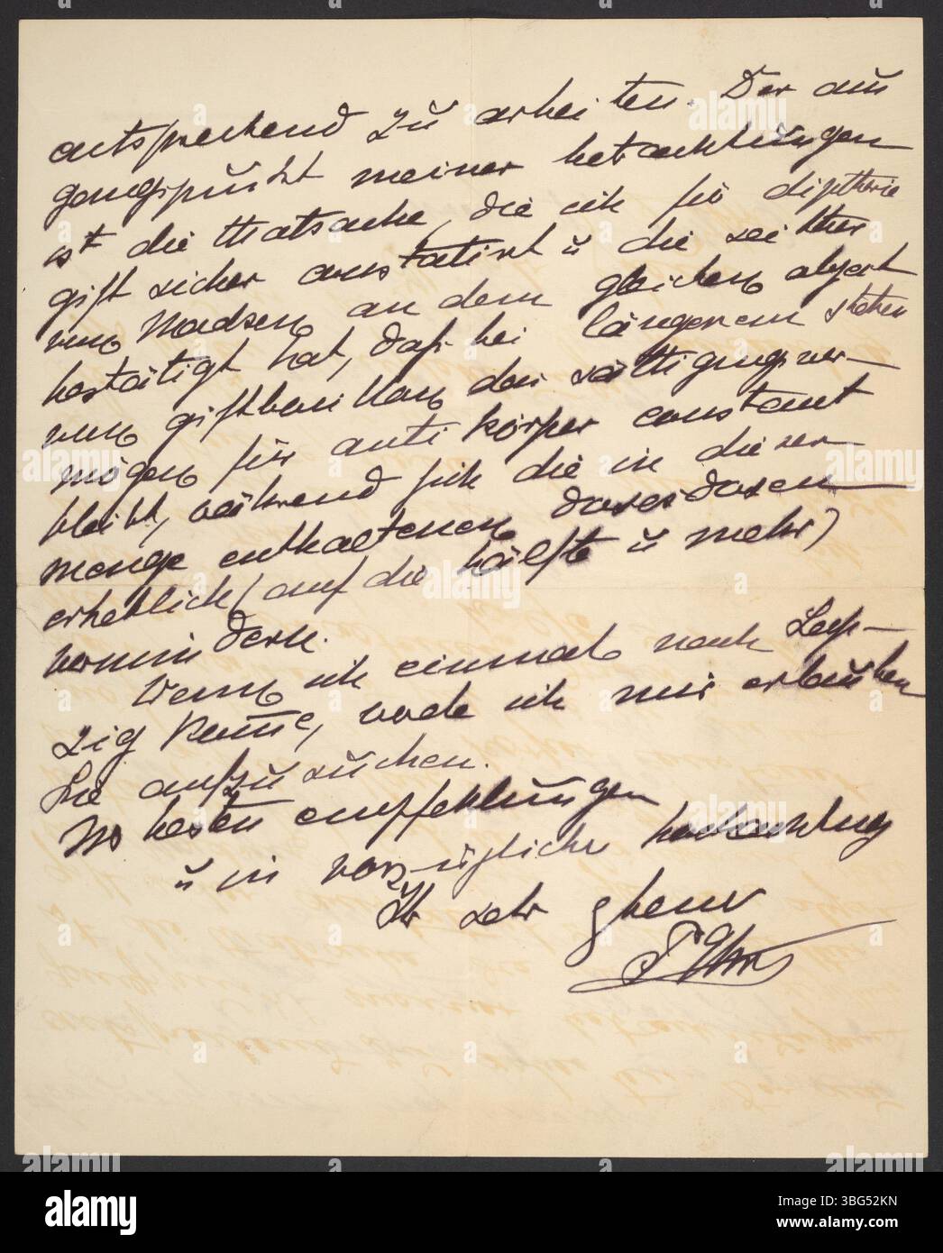 Paul ehrlich schreibt an Georg Bredig, dankt ihm für seine wissenschaftliche Arbeit und erwähnt seine bevorstehenden Veröffentlichungen zu immunchemischen Experimenten, insbesondere zu Diphtherie. Ehrlich wurde 1908 für seine Arbeit in der Immunologie mit dem Nobelpreis ausgezeichnet. Stockfoto