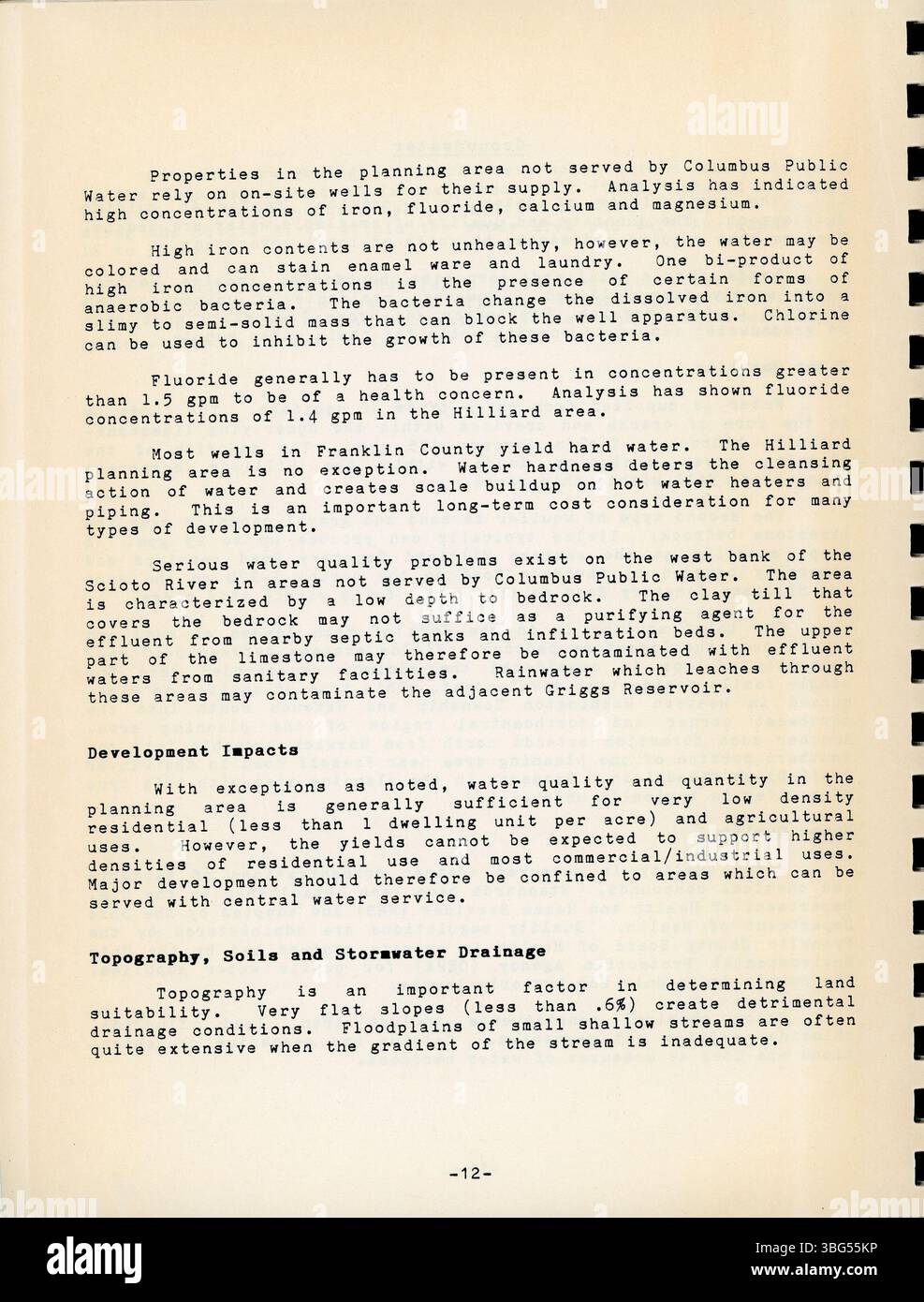 Der Hilliard-Masterplan von 1987 beschreibt die bestehenden Bedingungen und enthält Empfehlungen für die Entwicklung, die auf der Analyse der natürlichen und bebauten Umgebungen im Franklin County basieren. Stockfoto