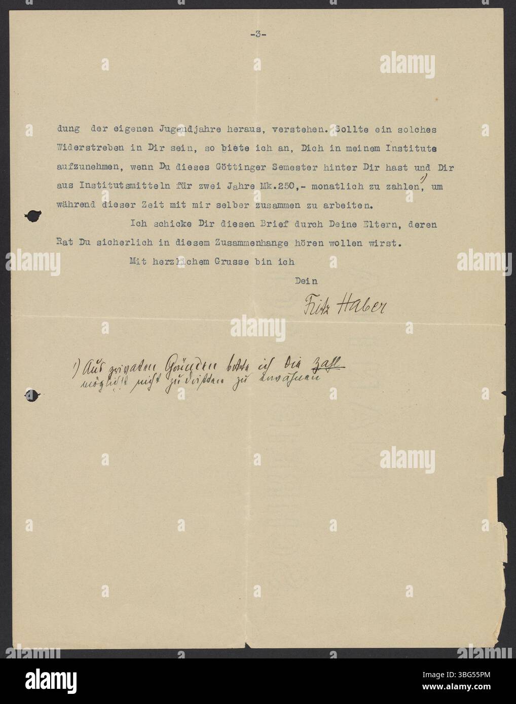 Im Mai 1927 teilte Fritz Haber Max Bredig mit, dass sein Stipendienantrag der Rockefeller Foundation abgelehnt worden sei. Er schlug andere berufliche Möglichkeiten für Bredig vor, die er berücksichtigen sollte, was Habers professionelle Führung widerspiegelte. Stockfoto
