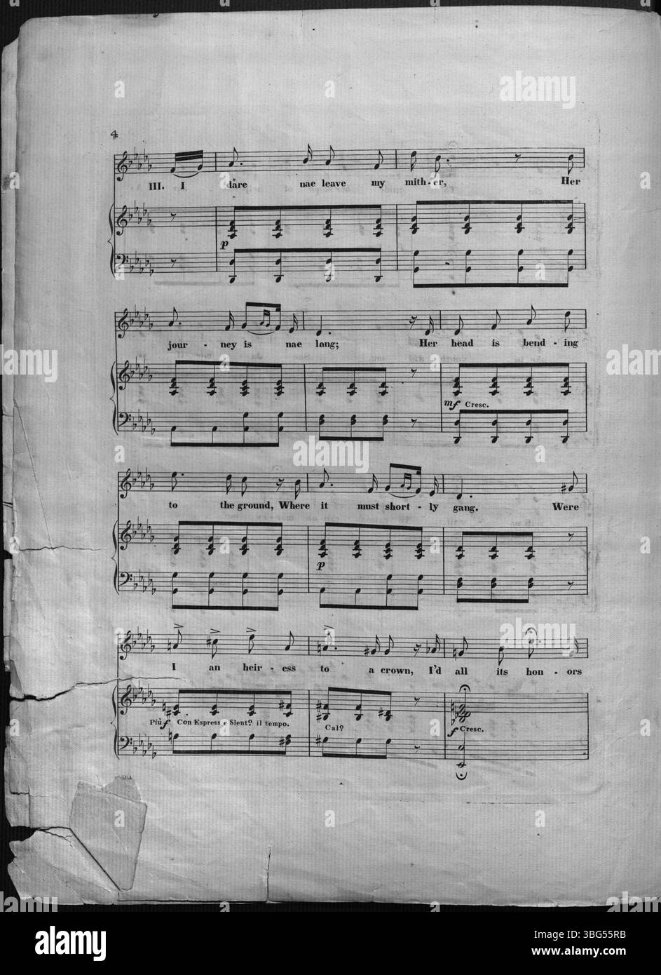 Diese schottische Ballade „Take Back the Ring“ aus dem Jahr 1860 ist mit einem weißen Cover mit schwarzem Druck versehen. Das Lied ist emblematisch für die schottische Volksmusik des 19. Jahrhunderts. Stockfoto