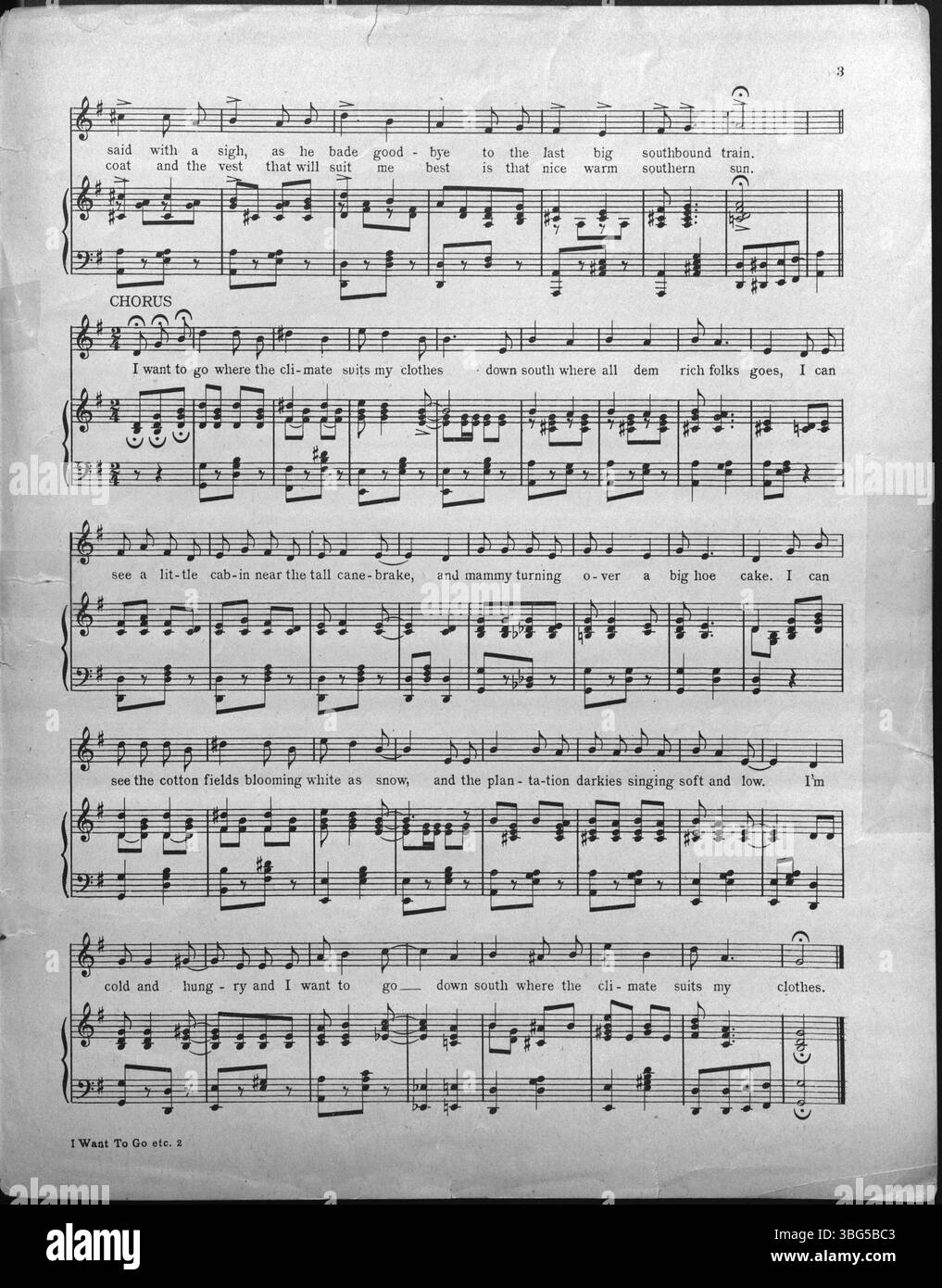 Das Cover von „I Want to Go Where the Climate Suits My Clothes“ aus dem Jahr 1917 zeigt eine Hütte mit einer afroamerikanischen Frau im Eingang und einem Kind, das draußen spielt. Dieses Bild weckt ein Gefühl des ländlichen Lebens und der Einfachheit. Stockfoto