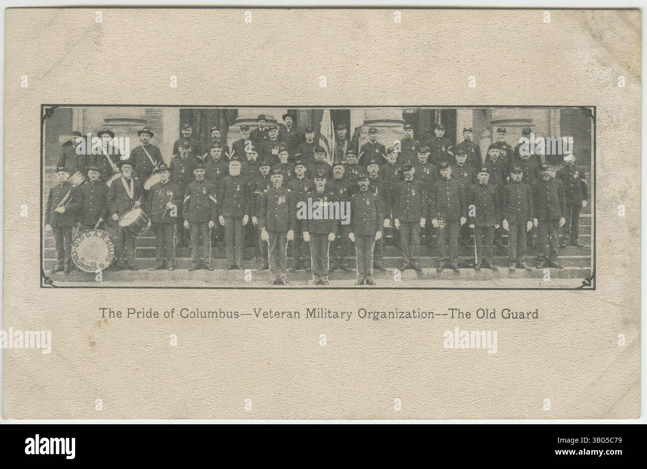 Dieses Bild zeigt den Posten der Großen Armee der Republik (G.A.R.) in Columbus, Ohio, der vor 1908 aufgenommen wurde. Die G.A.R. war eine wichtige Organisation für Gewerkschaftsveteranen des Bürgerkriegs, die das Wohlergehen der Veteranen förderte und sich an ihre Opfer erinnerte. Stockfoto