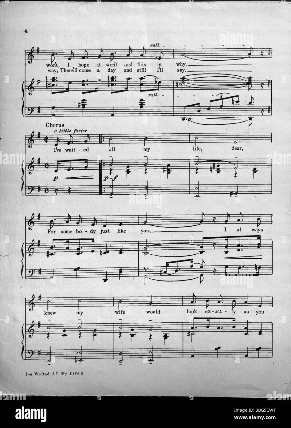 Der 1922 erschienene Song I've Waited All My Life aus dem Musical *Elsie Janis and her Gang* stellt Themen wie Vorfreude und Liebe dar. Das Musical beleuchtet Janis Karriere als Performerin und ihren Einfluss auf das amerikanische Musiktheater im frühen 20. Jahrhundert. Stockfoto