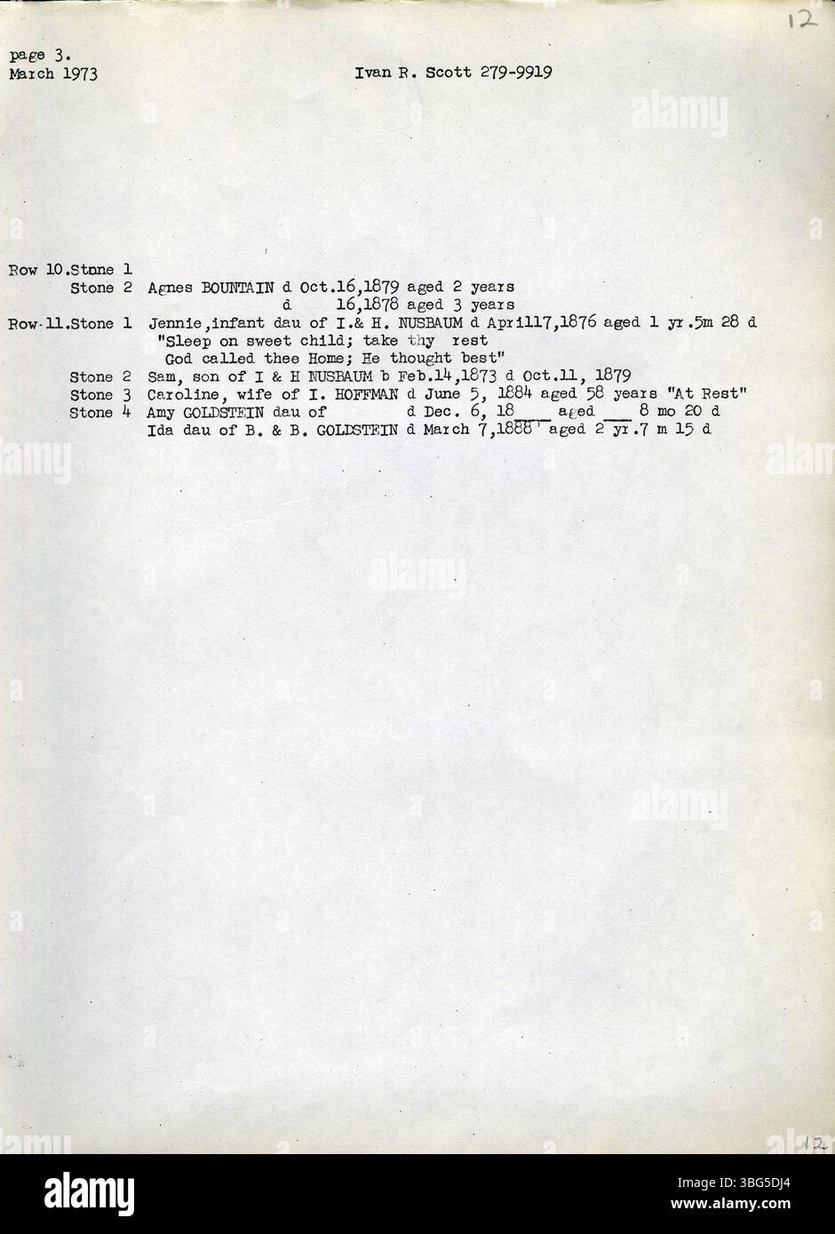 Dieses 1973 erschienene Buch enthält Informationen über Friedhöfe im Franklin County, Ohio, insbesondere in Clinton Township, Franklin Township, Jackson Township und Pleasant Township. Stockfoto