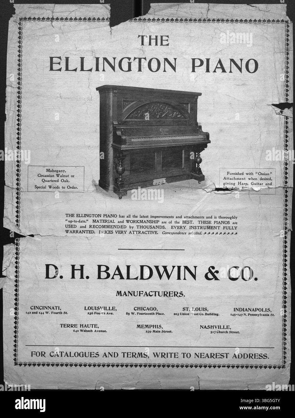 Eine weitere Seite des Notenbuchs für Ellington Two Step, ein lebendiges Stück, das 1898 komponiert wurde. Das Stück weist lebhafte Rhythmen auf, die typisch für das populäre Zweischritt-Tanzgenre seiner Zeit sind. Stockfoto