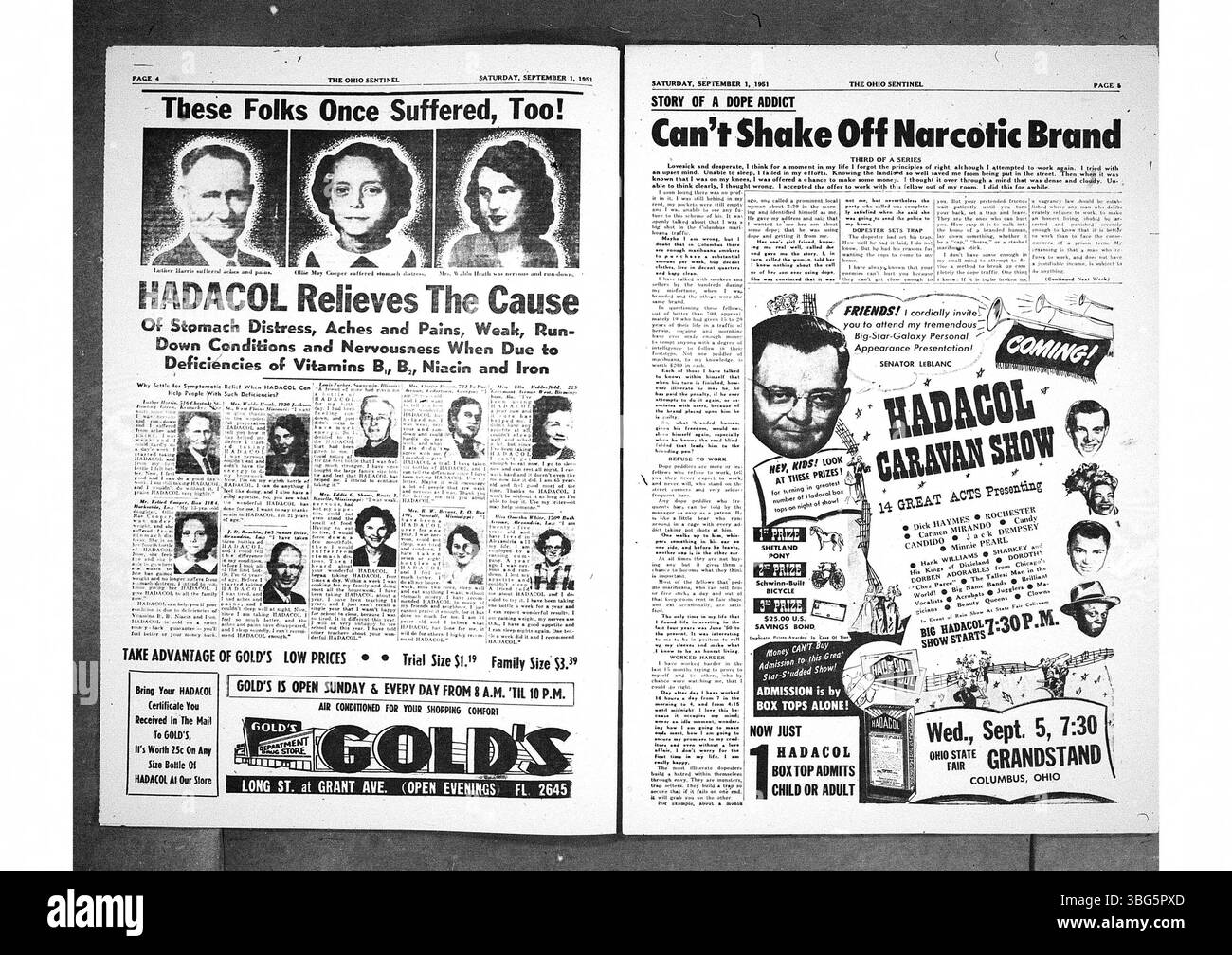 Die Ohio Sentinel, eine wöchentliche afroamerikanische Zeitung in Columbus, Ohio, wurde 1949 gegründet. Diese Ausgabe von August bis September 1951 umfasst lokale und staatliche Nachrichten, die für die afroamerikanische Gemeinschaft relevant sind, einschließlich sozialer, politischer und kultureller Angelegenheiten in Ohio. Stockfoto