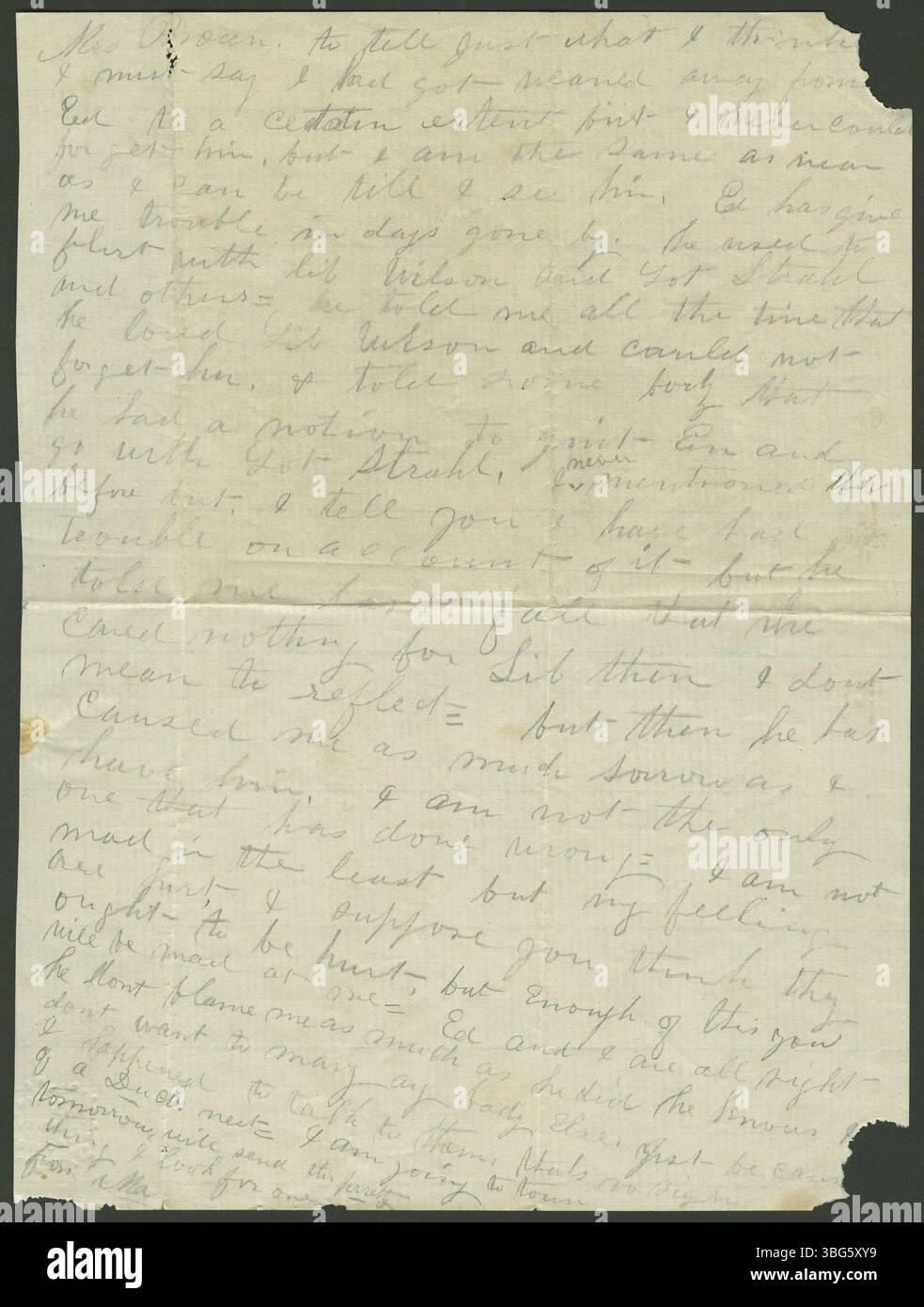 Auf Seite 4 von Emma Hudgells Brief an Almyra Brown vom 11. Mai 1863 wird die persönliche Kommunikation während des Amerikanischen Bürgerkriegs fortgesetzt. Stockfoto