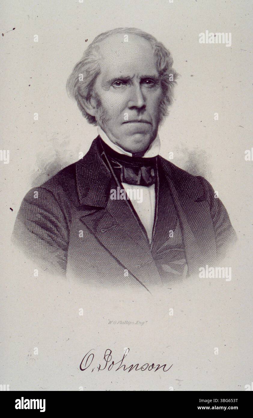 Orange Johnson (1790–1876) war Kammhersteller und Superintendent für den Columbus & Sandusky Turnpike. 1816 kaufte er das berühmte Orange Johnson House im Bundesstil in Worthington, Ohio. Dieses Haus wurde später ein Museum. Die Porträts stammen aus den Jahren 1880 und 1892. Stockfoto