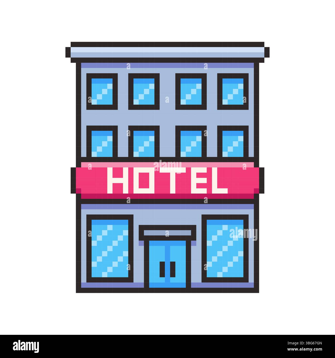 Pixel Art Hotel Gebäude Spiel Asset Design Stock Vektor