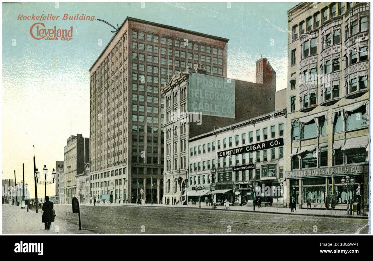 Das Rockefeller Building in Cleveland, Ohio, wurde 1912 fertiggestellt. Es ist einer der berühmten Wolkenkratzer der Stadt und Teil der Architekturgeschichte Cleveland. Stockfoto