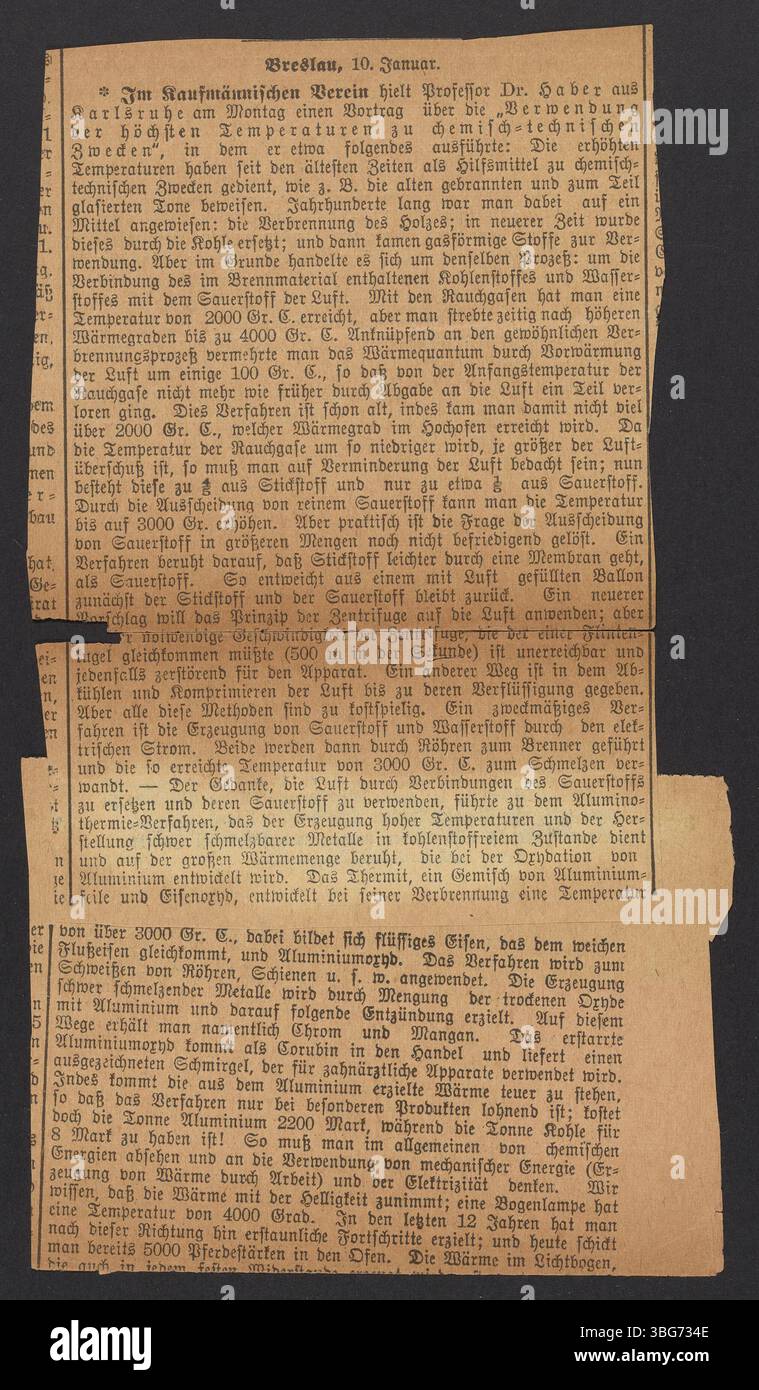 In einem zeitungsbeitrag werden Fritz Habers Leben und Errungenschaften behandelt, wobei er sich auf seine bedeutenden Beiträge zu Chemie und Wissenschaft konzentriert. Haber, bekannt für seine Arbeiten zur Stickstofffixierung und chemischen Kriegsführung, wird sowohl für seine wissenschaftlichen Leistungen als auch für sein umstrittenes Erbe hervorgehoben. Stockfoto