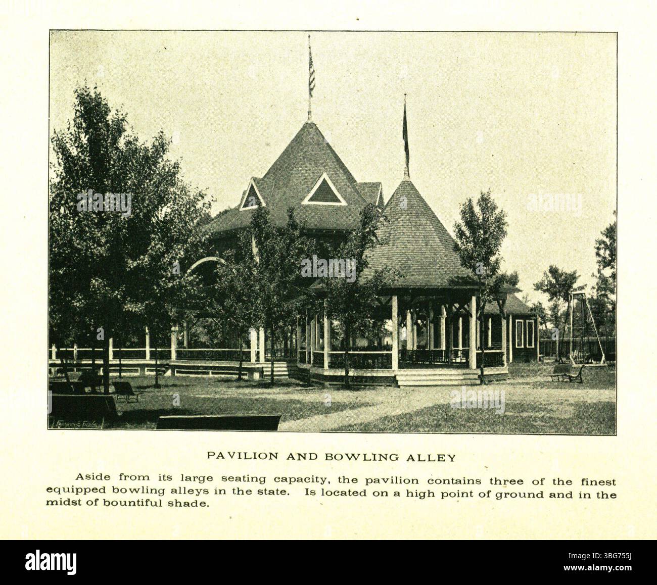 Seite 37 des Reiseführers 1899 enthält Abbildungen und Details zu bedeutenden Sehenswürdigkeiten und öffentlichen Bereichen von Columbus. Stockfoto