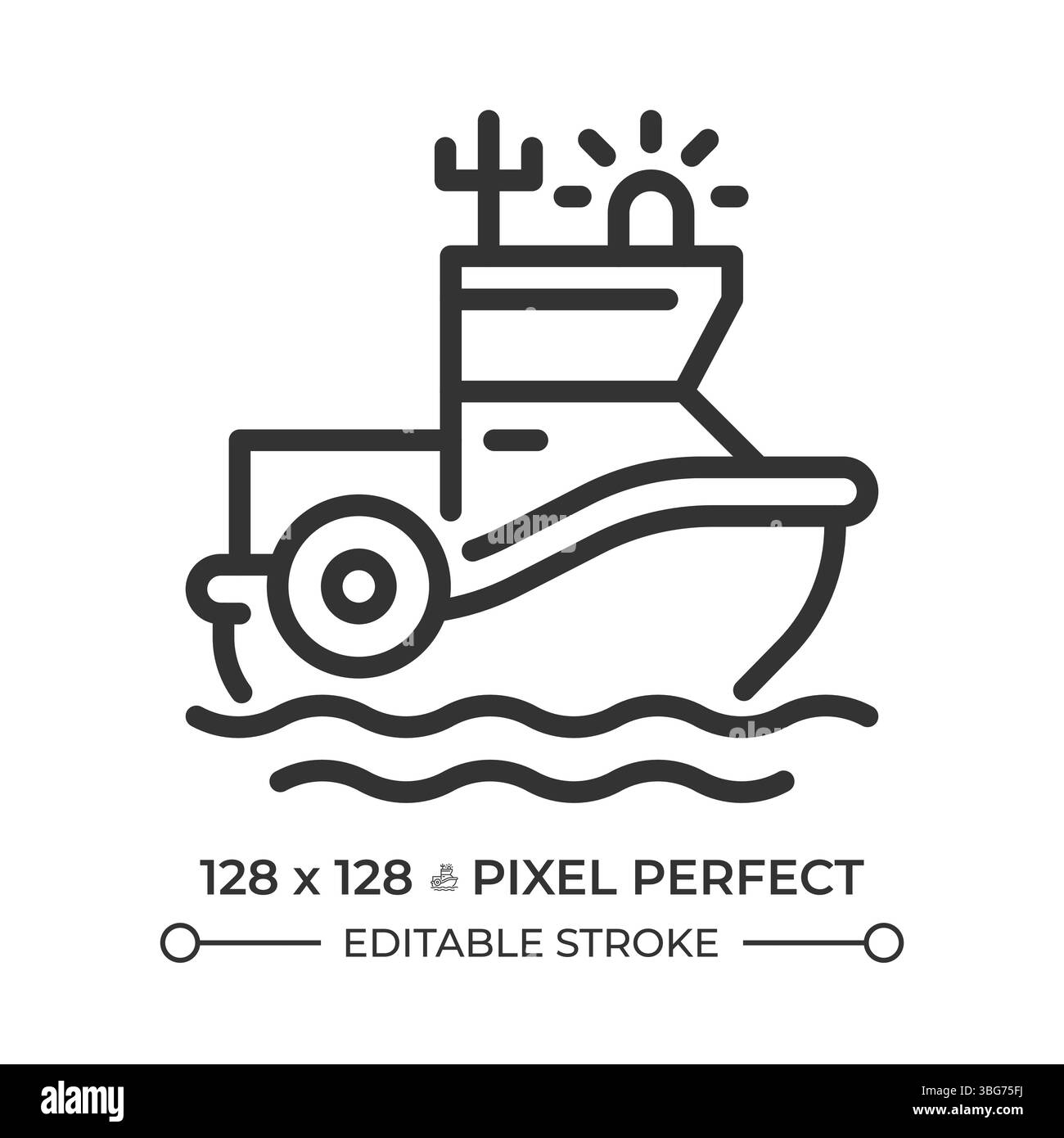 Pixel-Perfect-Line-Symbol für das Boot der Küstenwache Stock Vektor