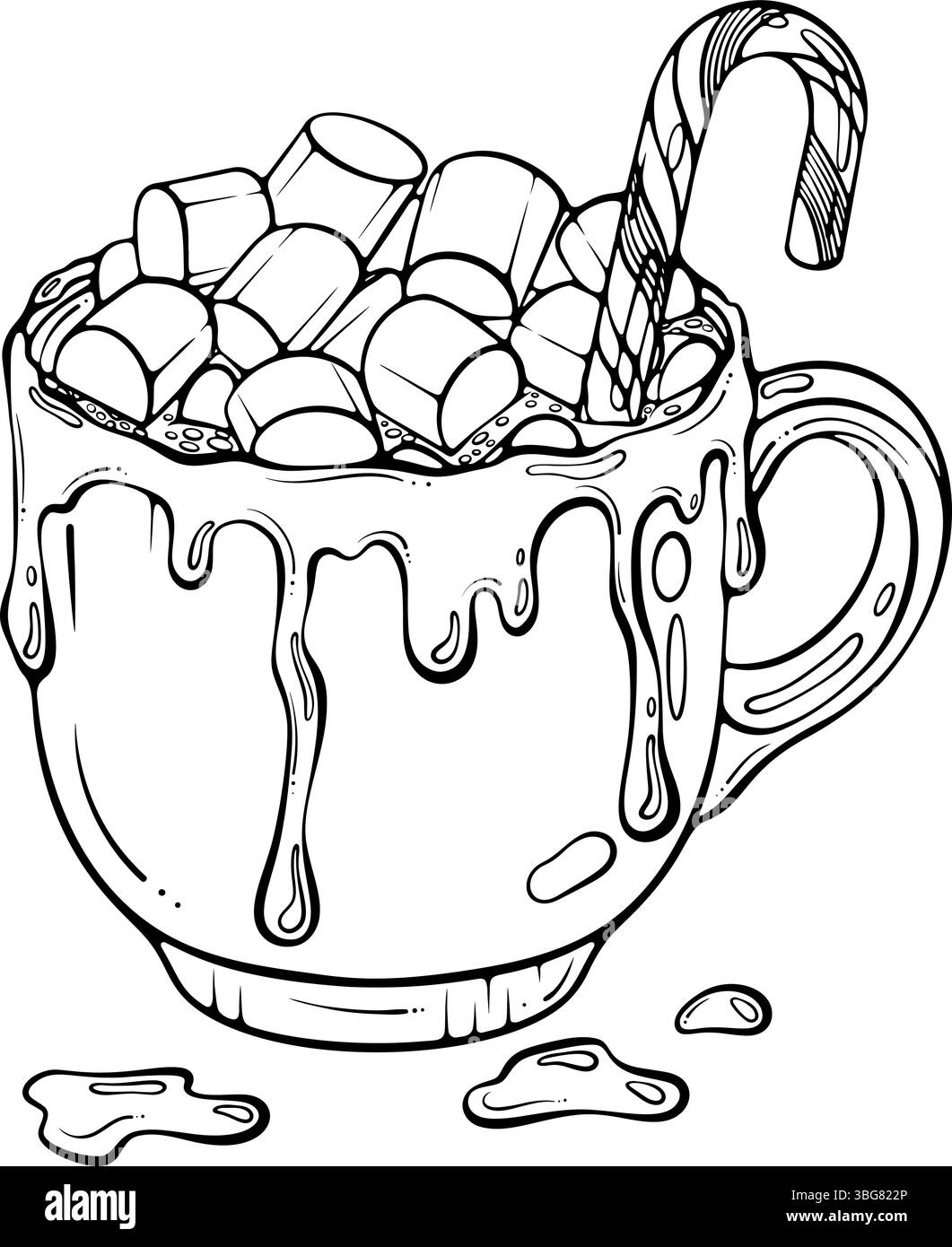 Weihnachtsbecher heißer Kakao mit Marshmallows-Linie Stock Vektor