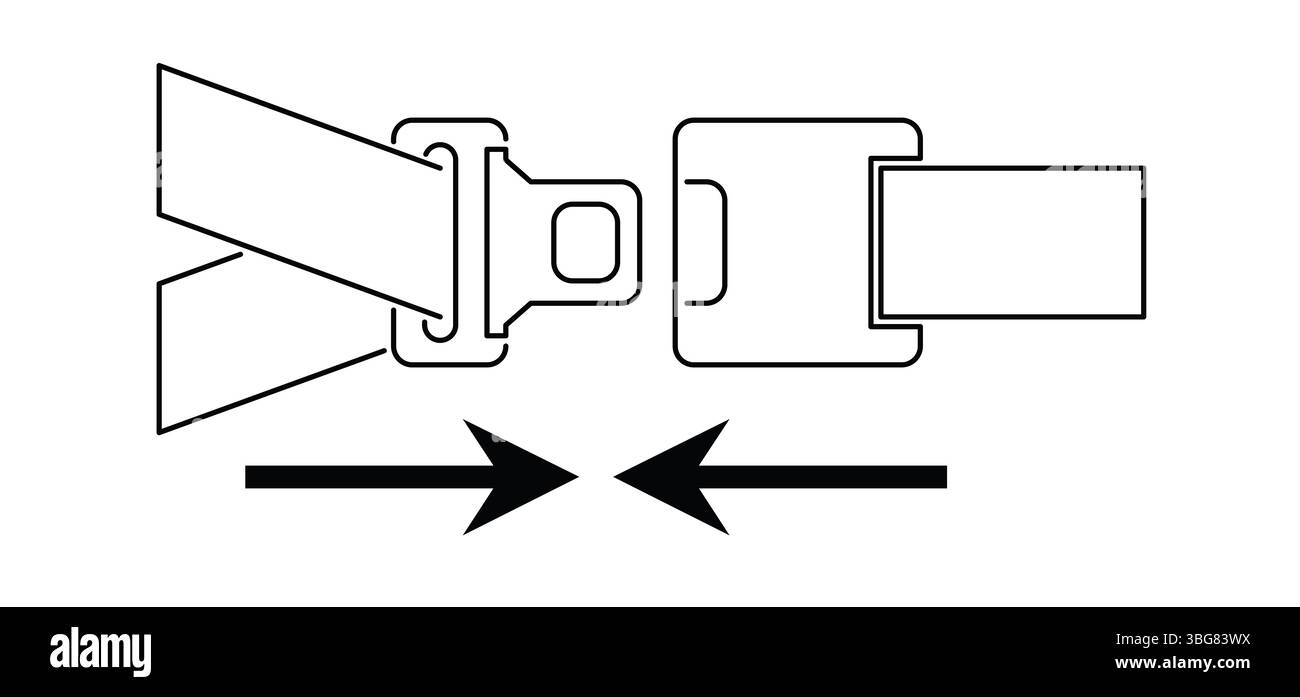 Klicken Sie darauf. Symbol Sicherheitsgurt oder Sicherheitsgurt. Autositz, Flugzeug- oder Beifahrergurt für Fahrzeug. Verkehrsschild, Verkehrssicherheit. Lebensretter, Sicherheitsgurt. Präventionskonz Stockfoto