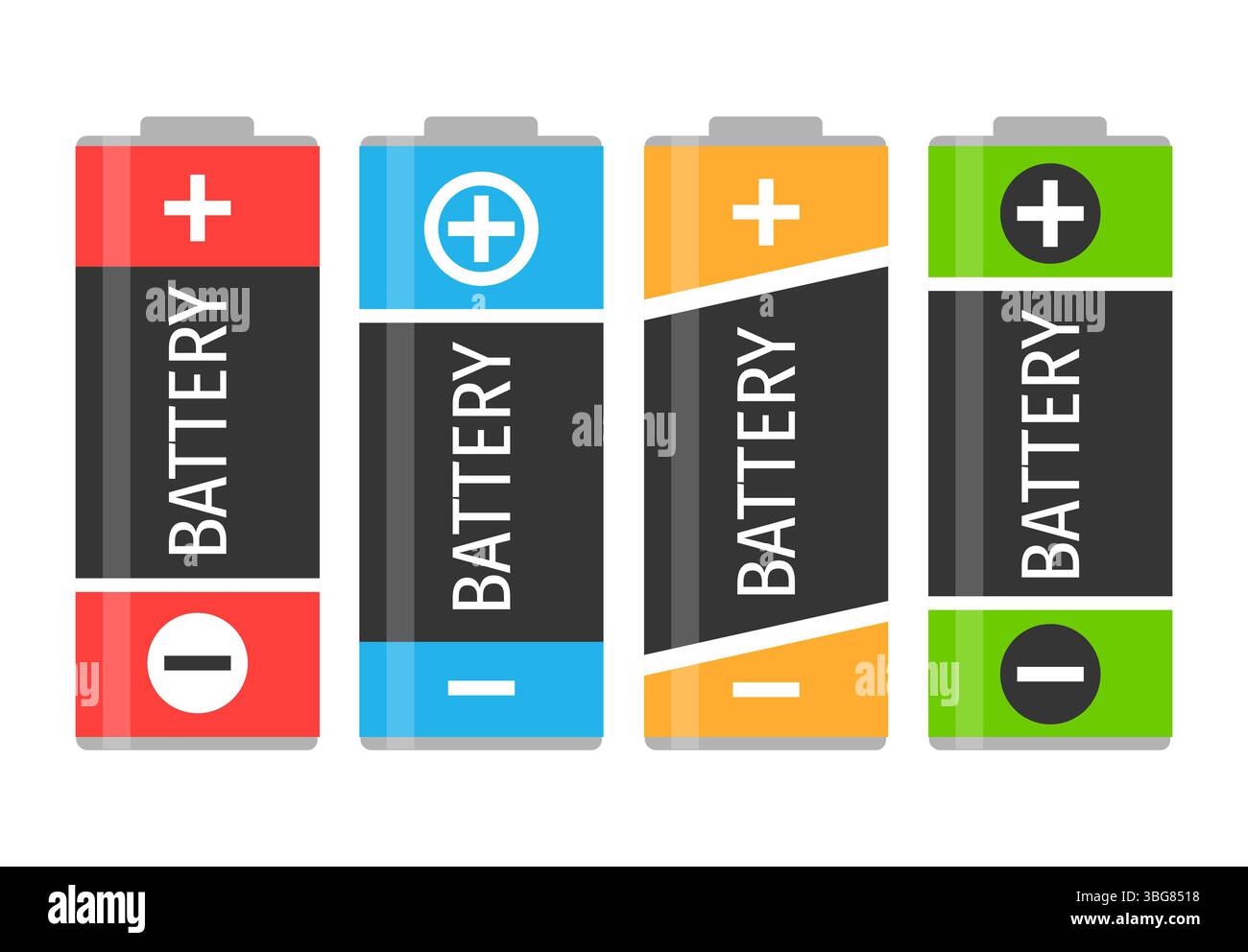 Ein Set mit vier bunten Batterien. Vektorabbildung Stock Vektor