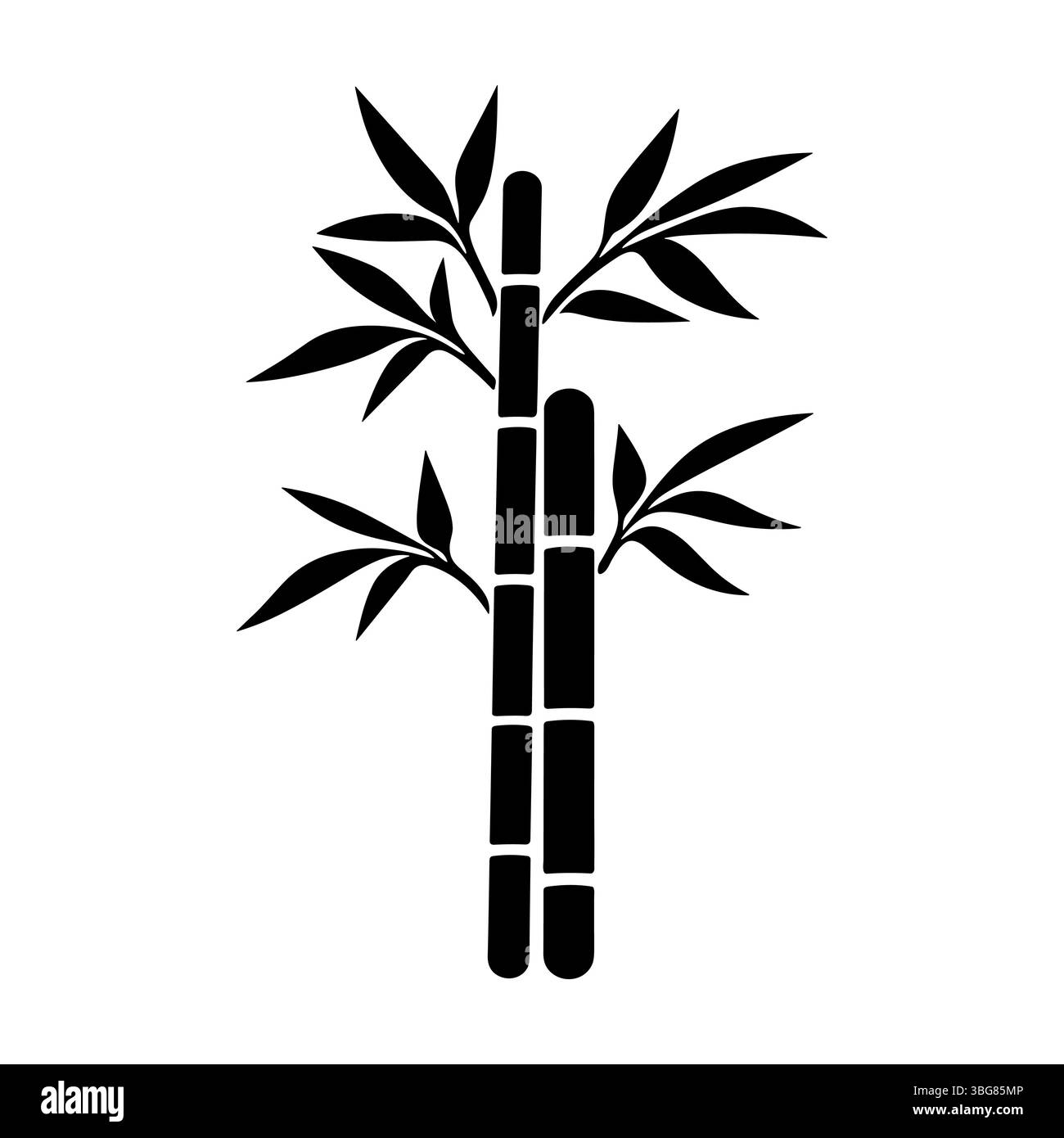 Silhouettensymbol im Dschungel-Bambusbaum. Schwarze Blätter und Zweige, Vektor-Logo-Design Stock Vektor