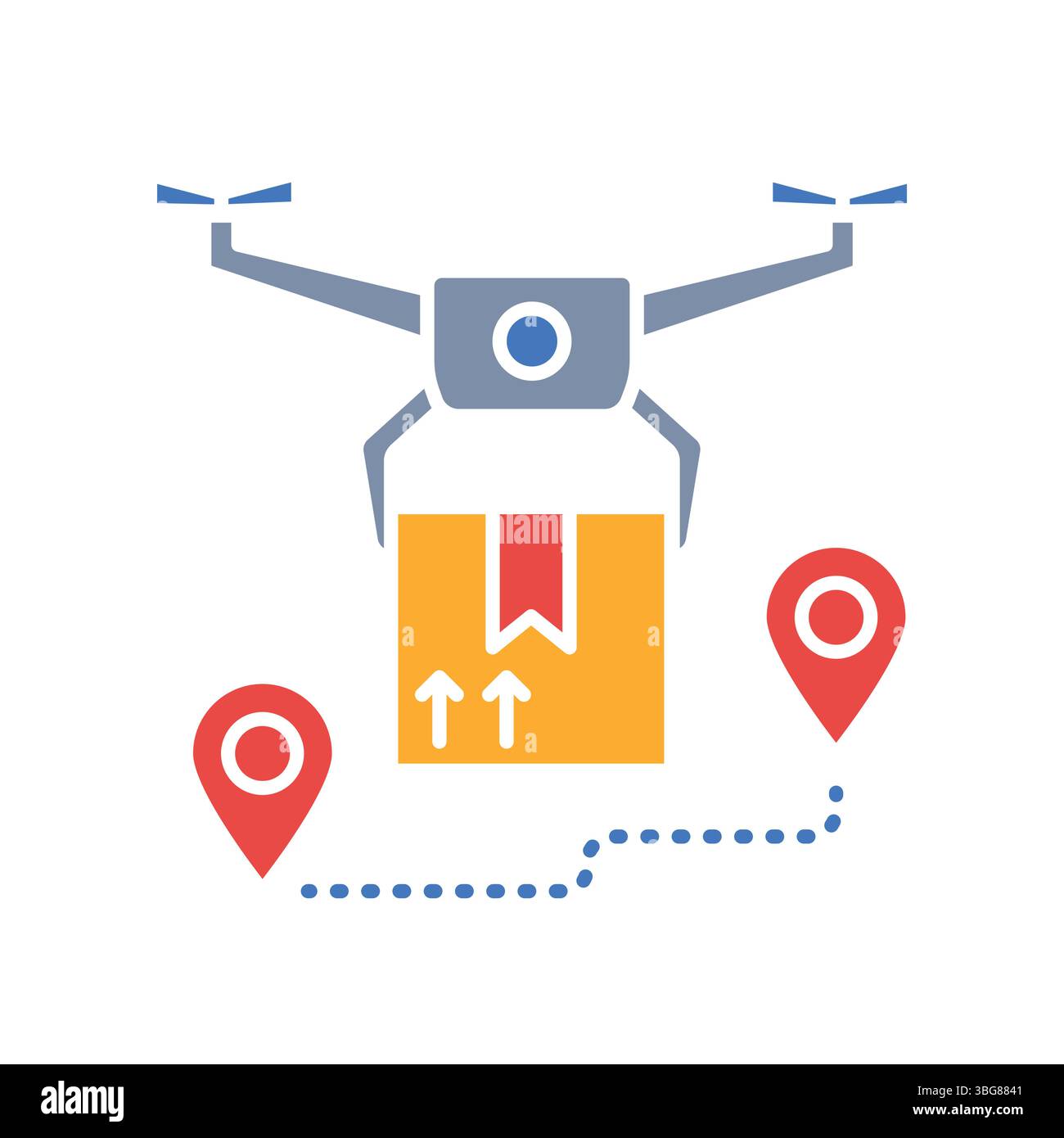 Drohnen-basierte Bereitstellungssysteme mit flachem Farbsymbol für Digital- und Druckprojekte. Minimale bereinigte Symbole für Apps und Websites. Moderne einfache Symbole für UI UX Stock Vektor