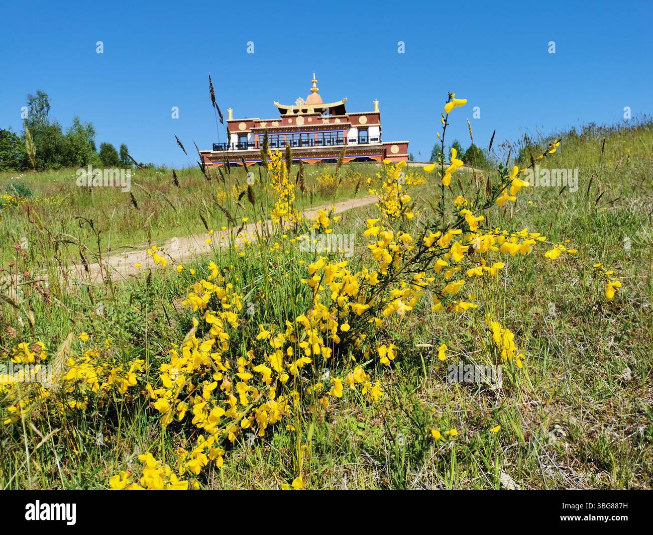 Dhagpo Kundreul Ling, ein buddhistischer Tempel in Combrailles, Biollet, Puy de Dome, Auvergne Rhone Alpes, Frankreich - Smartphone-aufgenommenes Stockfoto
