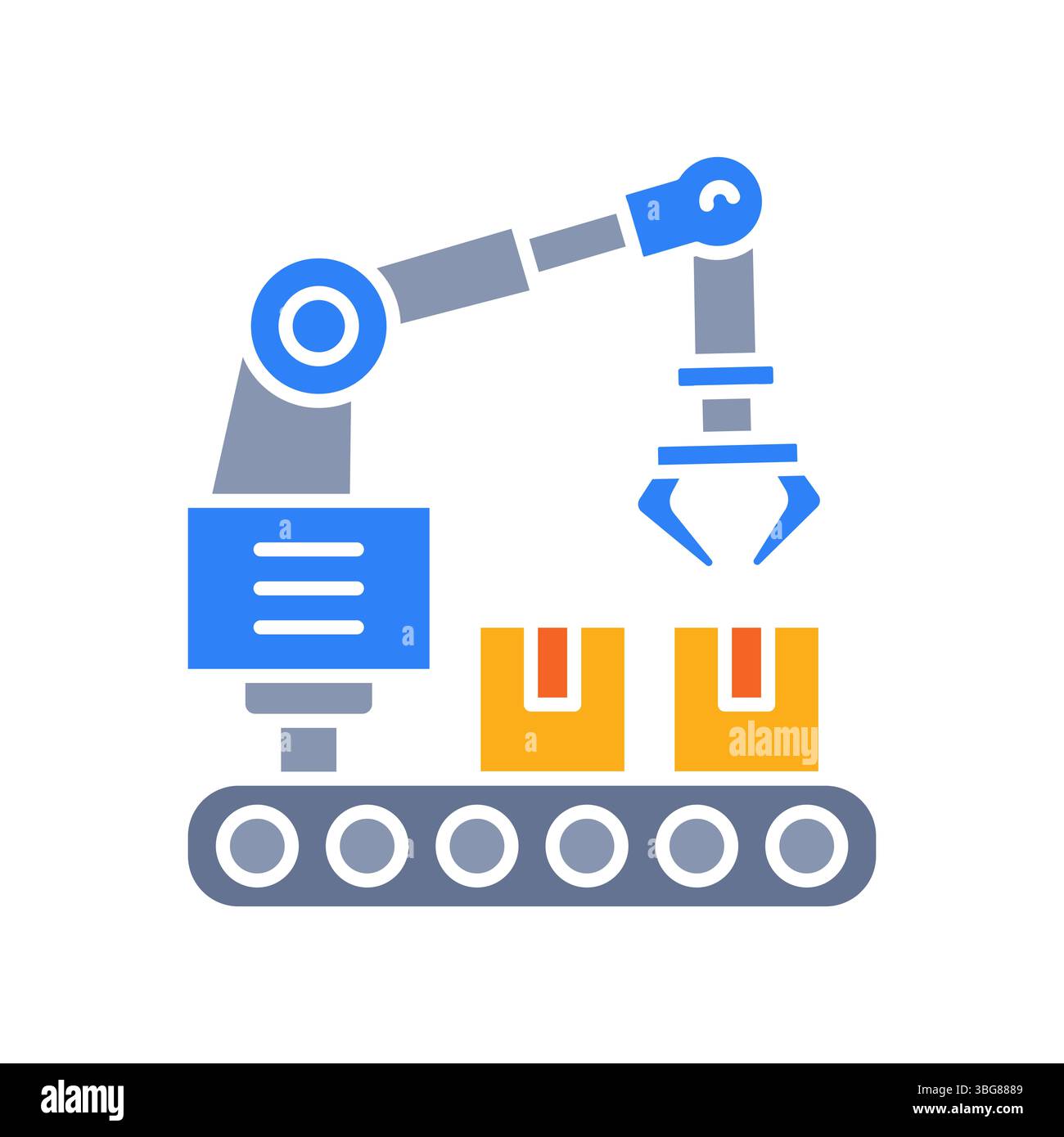 Lagerroboter mit schwarzem Symbol für digitale und gedruckte Projekte. Minimale bereinigte Symbole für Apps und Websites. Moderne einfache Symbole für UI UX und Brandin Stockfoto