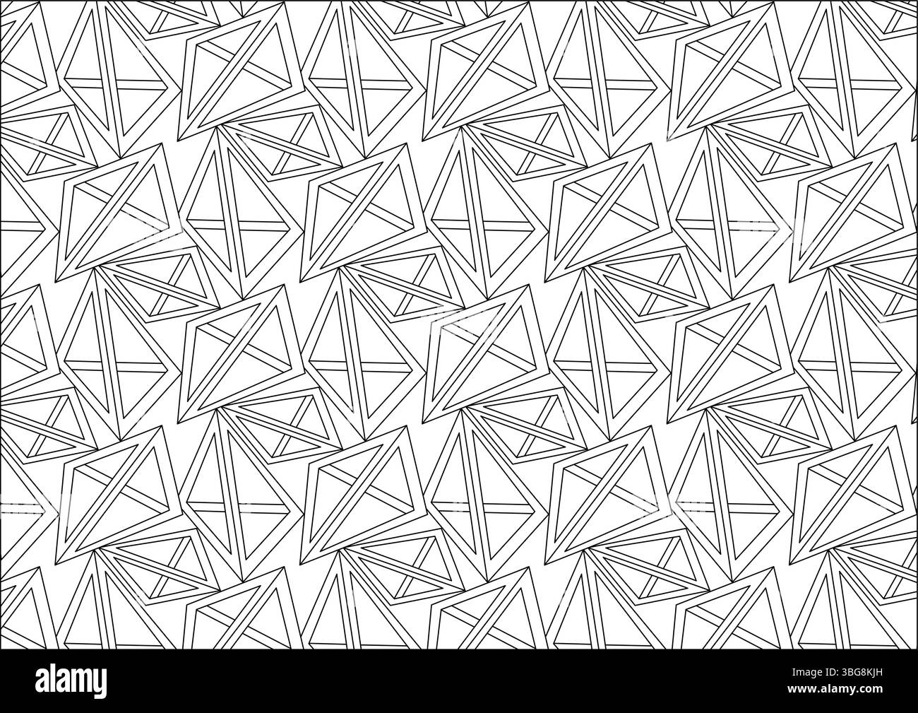 Modernes abstraktes nahtloses Muster in Schwarz und weiß mit sich überlappenden geometrischen Formen, die an verzerrte Dreiecke oder Pyramiden erinnern. Ideal als Backgro Stock Vektor
