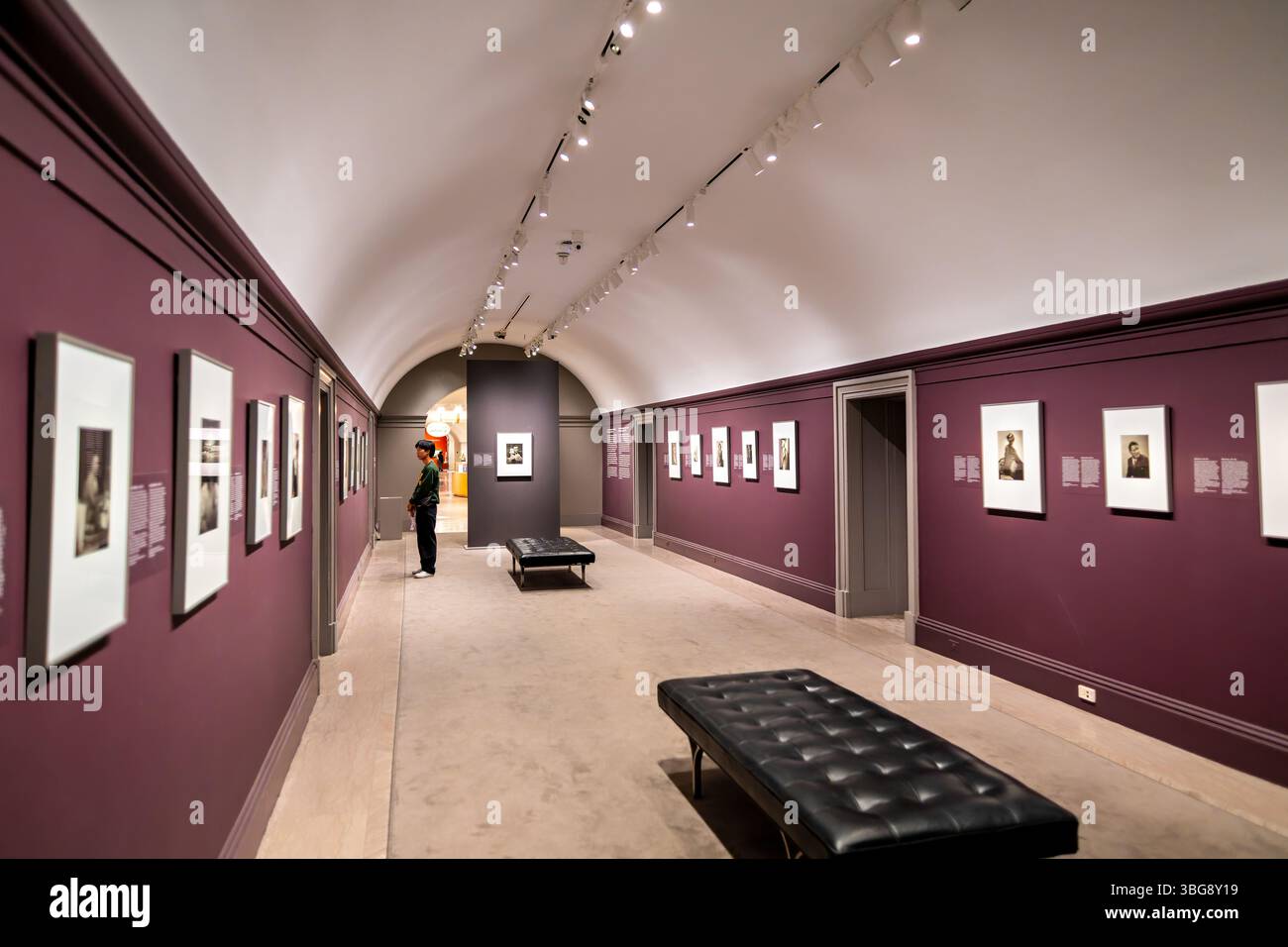 WASHINGTON DC – Ein Besucher untersucht die Ausstellung „Star Power: Photographs from Hollywood's Golden Age by George Hurrell“ in der Smithsonian National Portrait Gallery. Die Ausstellung zeigt die Arbeit von George Hurrell (1904–1992), der in den 1930er und frühen 1940er Jahren Hollywoods herausragender Porträtfotograf war Hurrell begann seine Karriere bei Metro-Goldwyn-Mayer (MGM) im Alter von 25 Jahren, bevor er 1933 sein eigenes Studio am Sunset Boulevard eröffnete. Seine sorgfältig gearbeiteten Porträts, bekannt für innovative Lichteffekte und geschickte Retuschierung, trugen dazu bei, das glamouröse Bild von Hollyw zu definieren Stockfoto