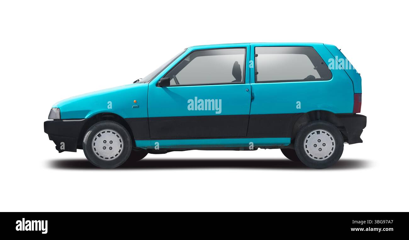 Fiat uno Sportwagen Seitenansicht isoliert auf weißem Hintergrund Stockfoto