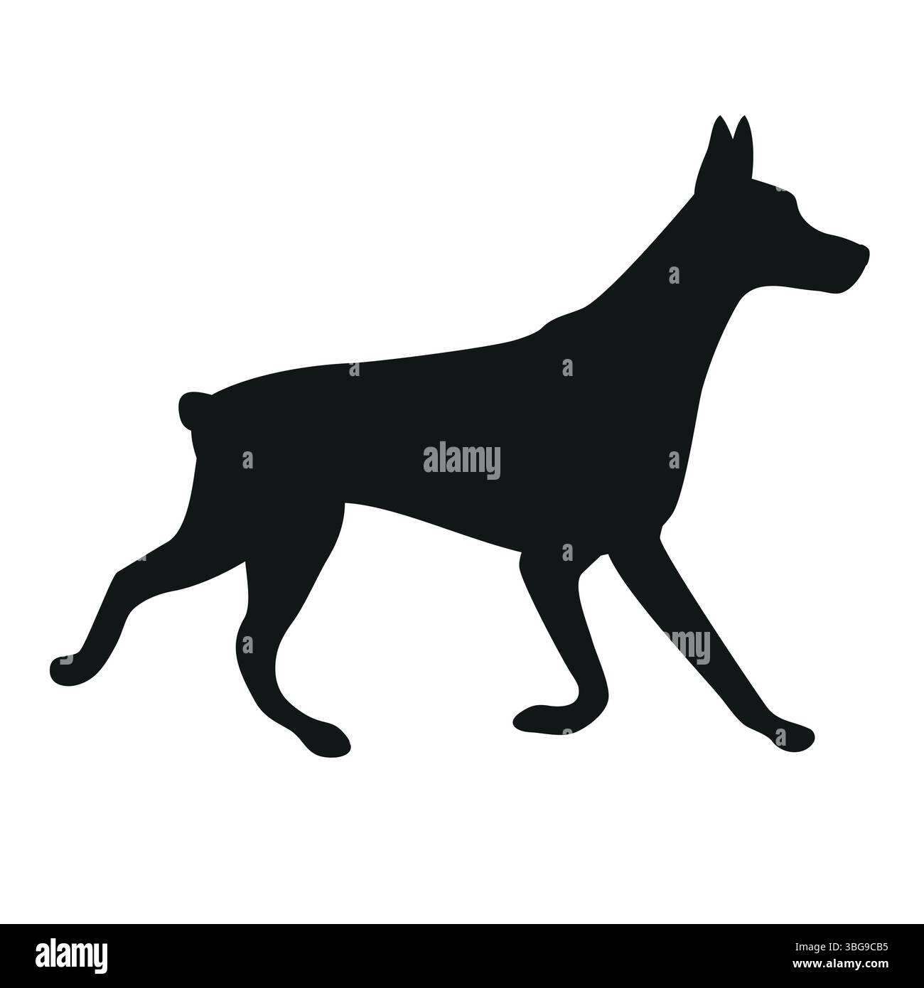 Vektor flache Hand gezeichnet laufende Doberman Hund Silhouette isoliert auf weißem Hintergrund Stock Vektor