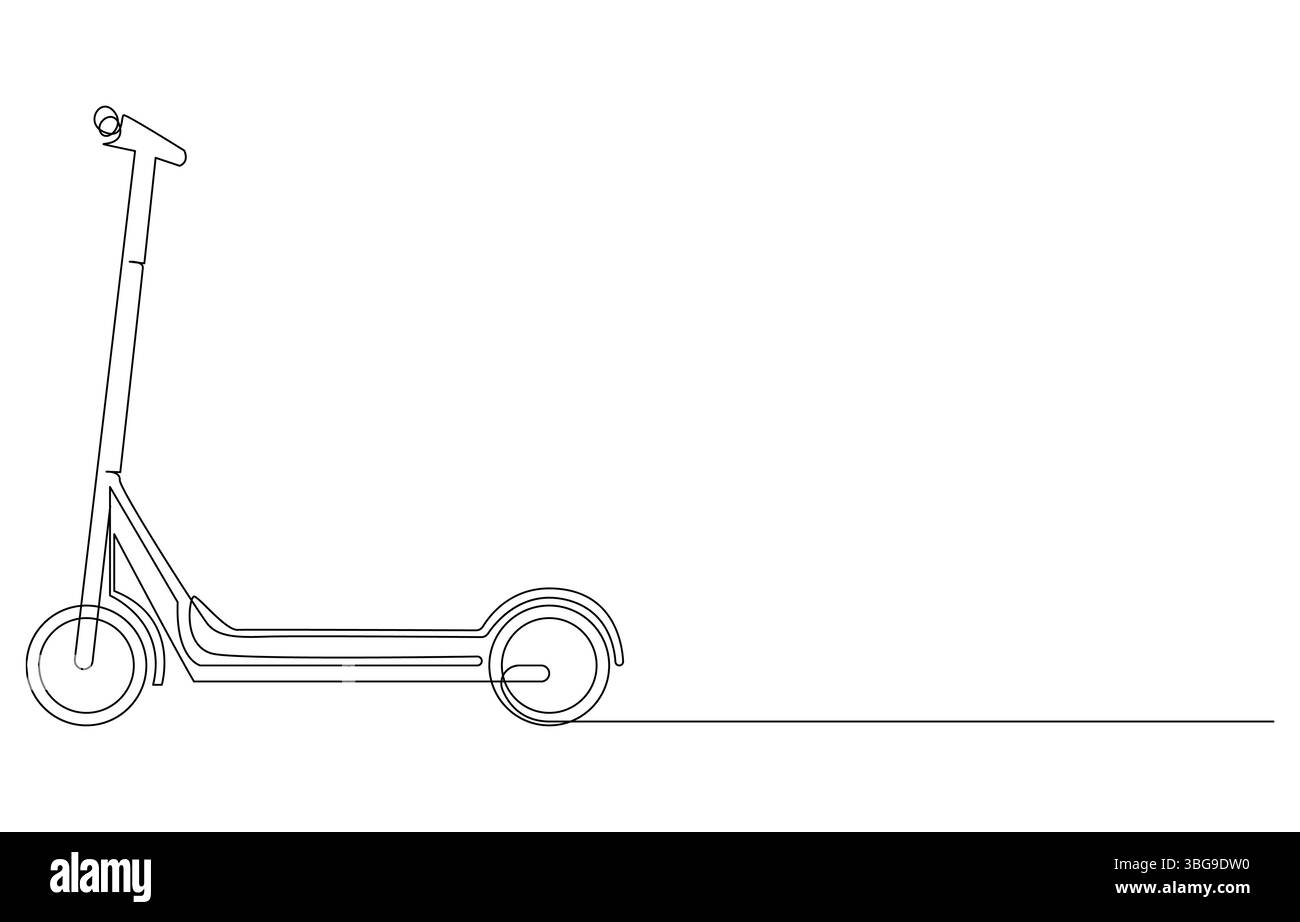Elektrische Roller-Linienzeichnung, Linienzeichnung eines klassischen Vespa-Rollers, einzeilige Abbildung eines klassischen Rollers Stock Vektor
