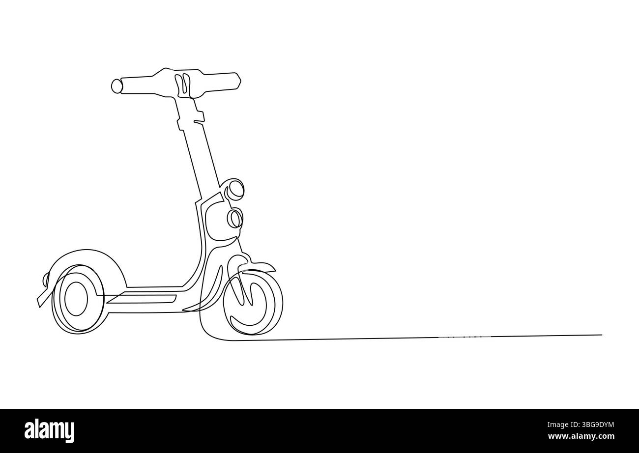 Elektrische Roller-Linienzeichnung, Linienzeichnung eines klassischen Vespa-Rollers, einzeilige Abbildung eines klassischen Rollers Stock Vektor