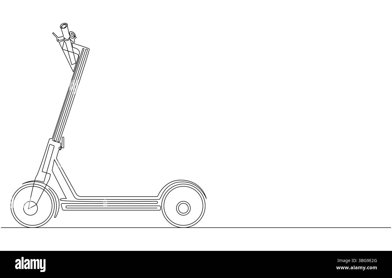 Elektrische Roller-Linienzeichnung, Linienzeichnung eines klassischen Vespa-Rollers, einzeilige Abbildung eines klassischen Rollers Stock Vektor