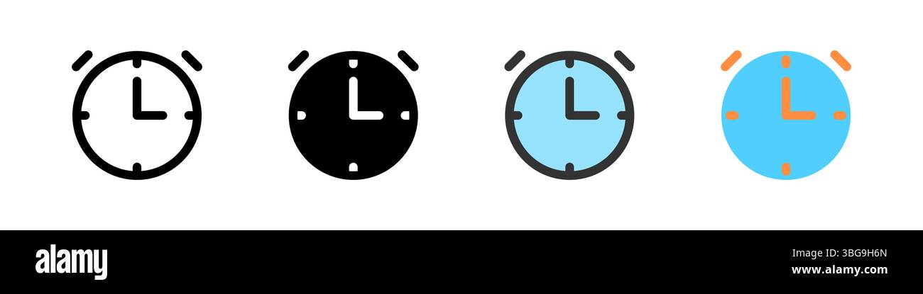 Symbolsatz für Alarm. Ideal für Apps, Uhren oder Erinnerungen. Stock Vektor