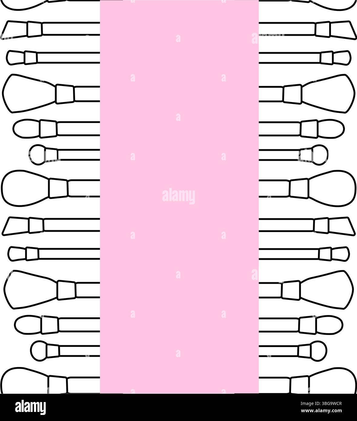 Schminkpinsel Schminkwerkzeuge nahtlose Rahmenvorlage. Vektorgrafik-Strichdarstellung. Schwarz-weiße Kosmetik-Make-up-Kunst. Für Packag Stock Vektor