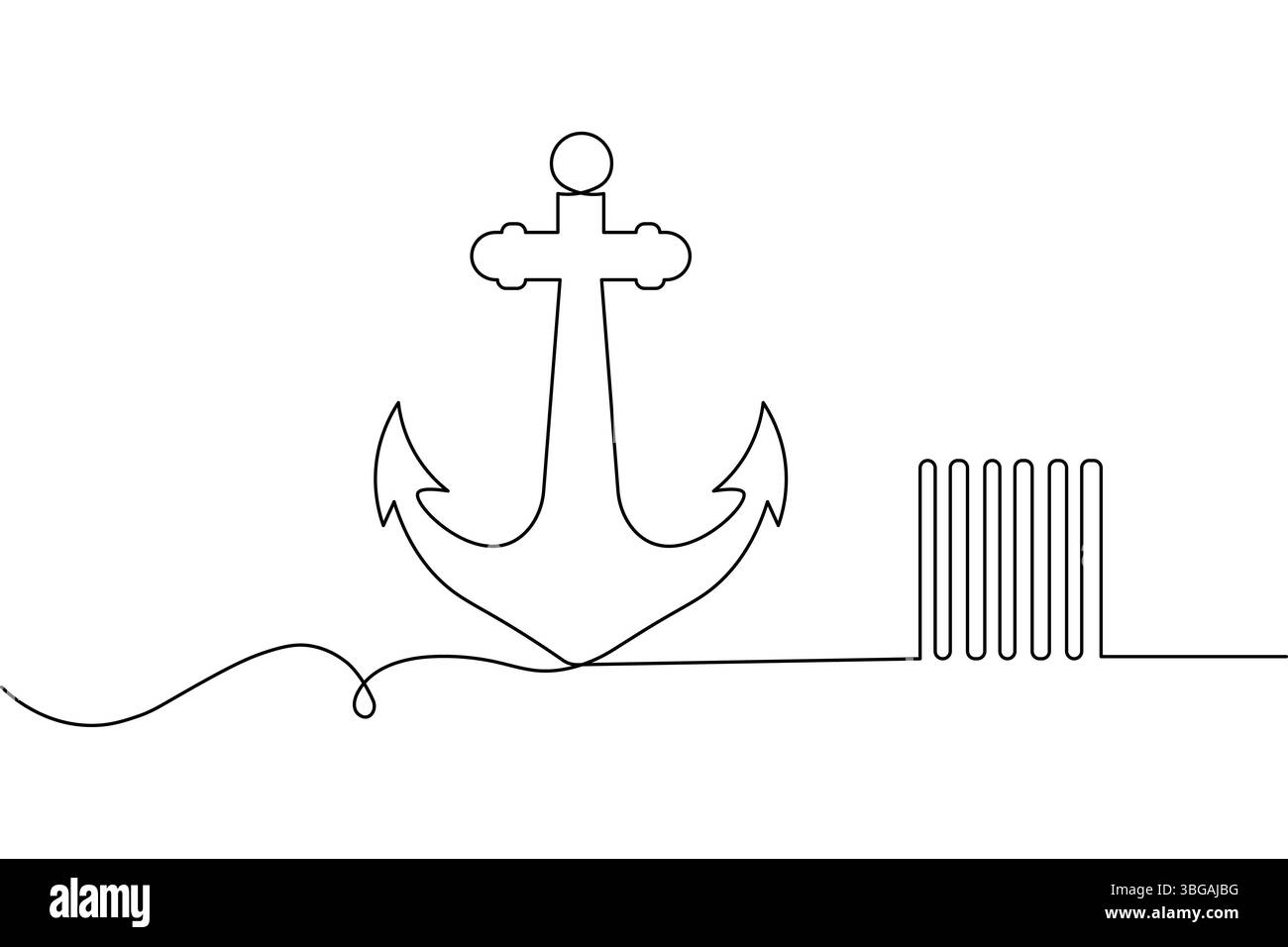 Schiffsanker durchgehende einzeilige Zeichnung und minimalistische Vektorillustration Stock Vektor