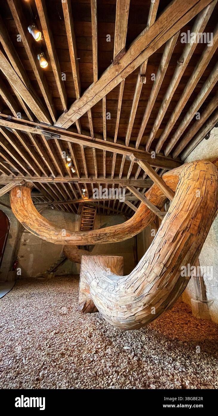 „Momento fecundo“ von Henrique Oliveira in der Domaine de Chaumont-sur-Loire entfaltet sich wie lebende Wurzeln und windet sich in einer dynamischen Fusion von Orgeln durch den Raum Stockfoto